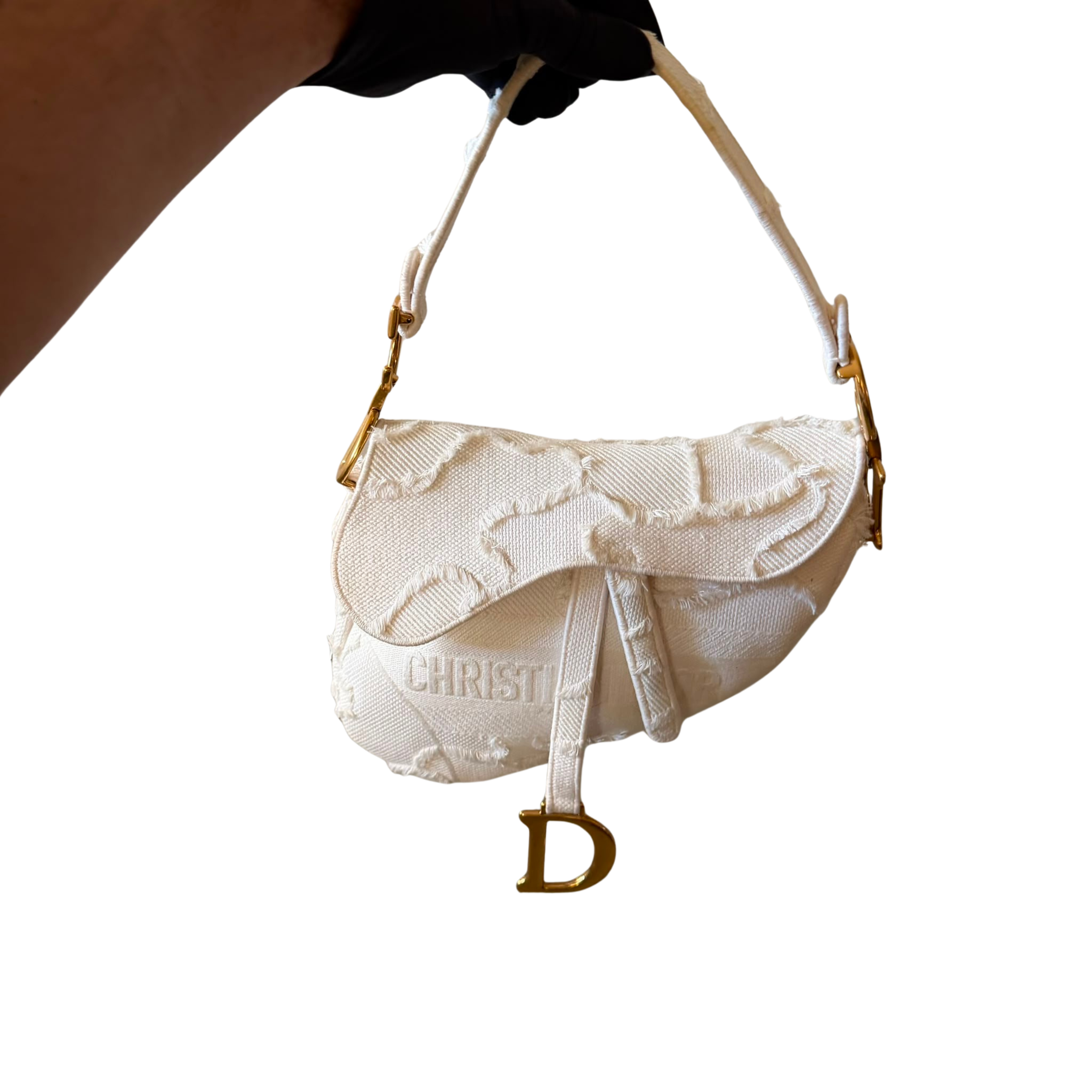 Christian Dior Medium Camouflage Embroidered Saddle Bag White