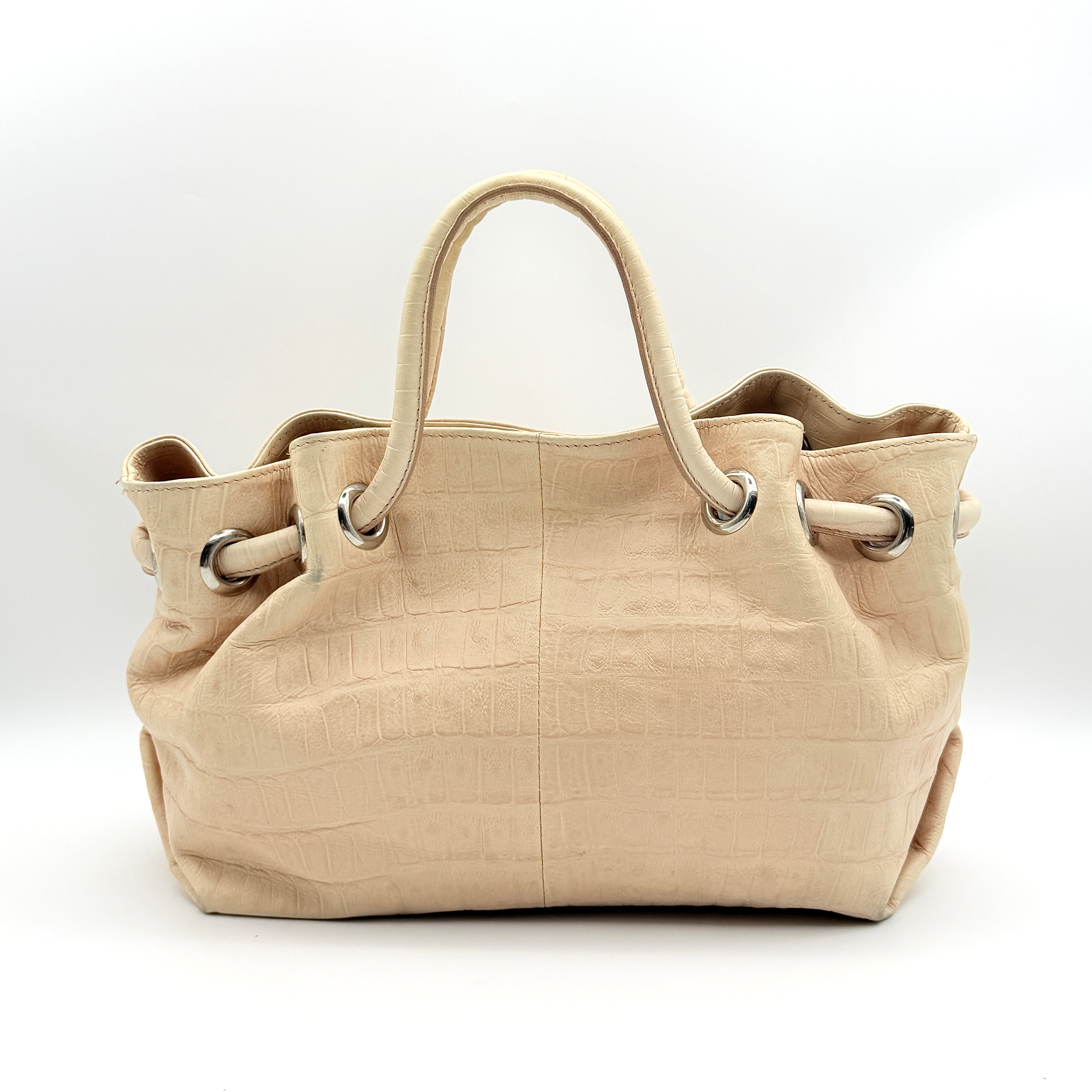 Furla Croc Embossed Leather Handbag Beige