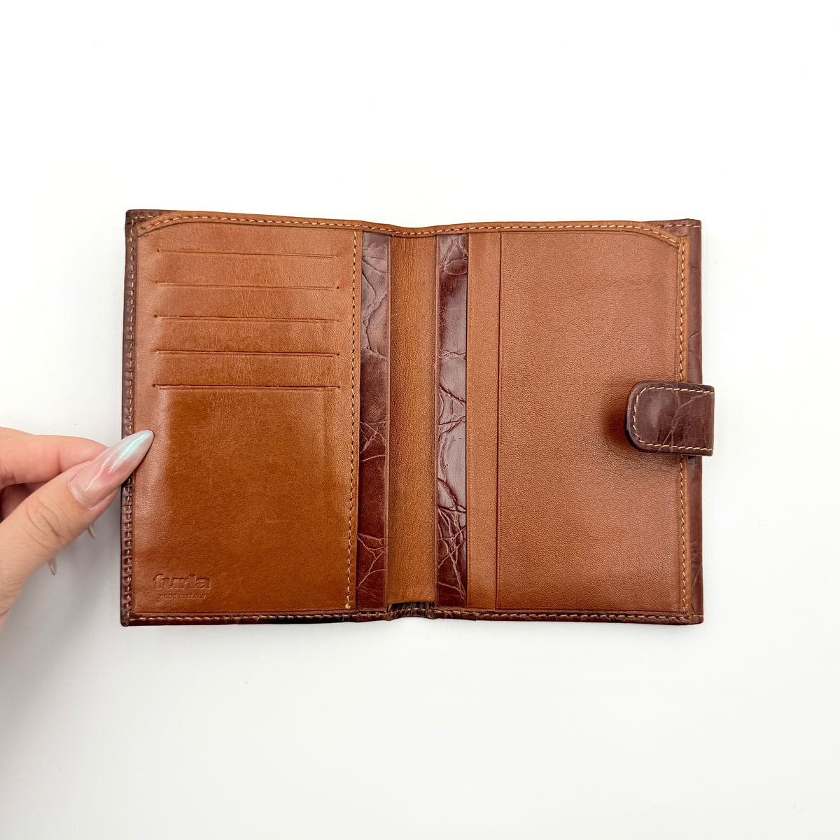 Furla Croc Embossed Leather Organizer Wallet Brown