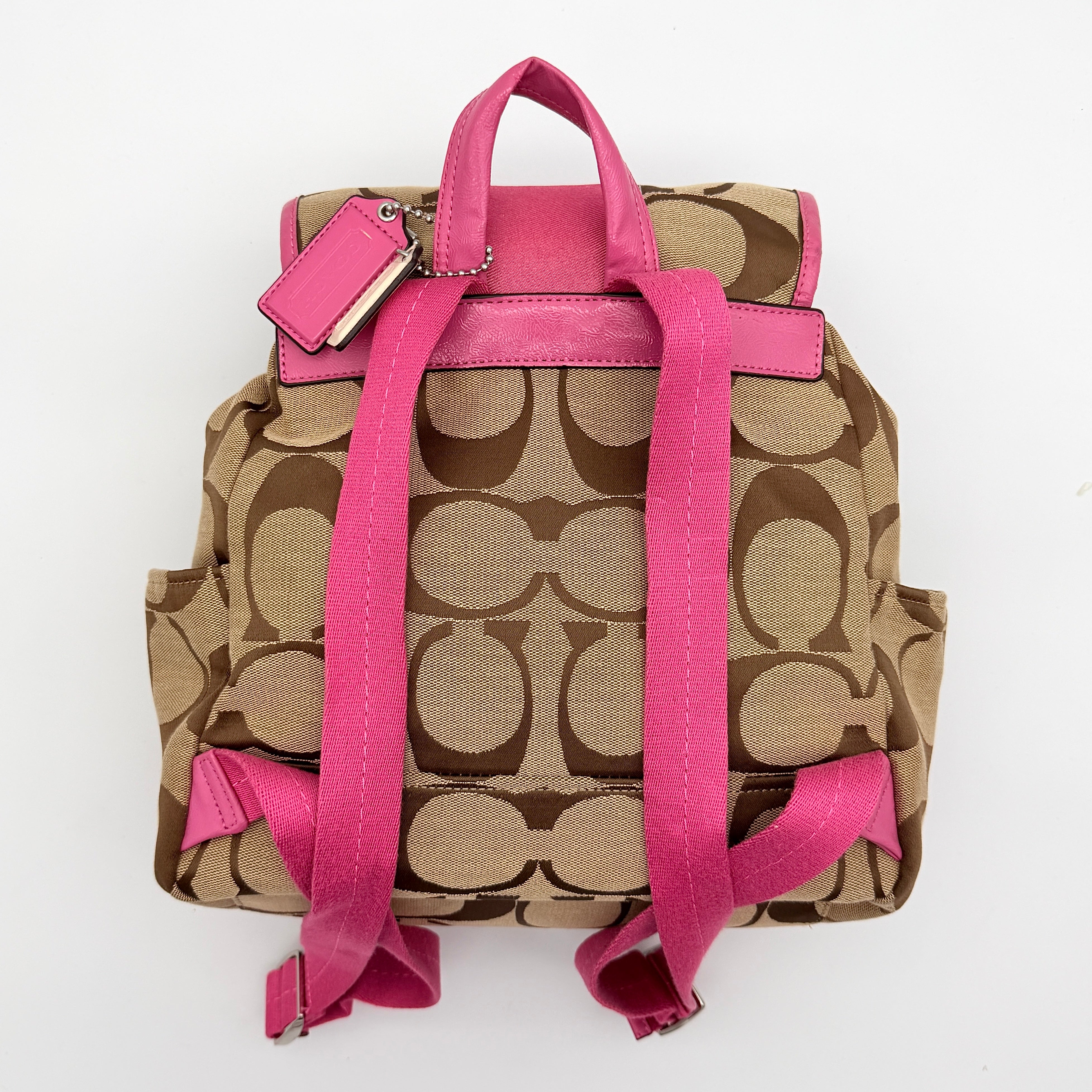 Coach Signature Stripe Mini Backpack Beige/Pink
