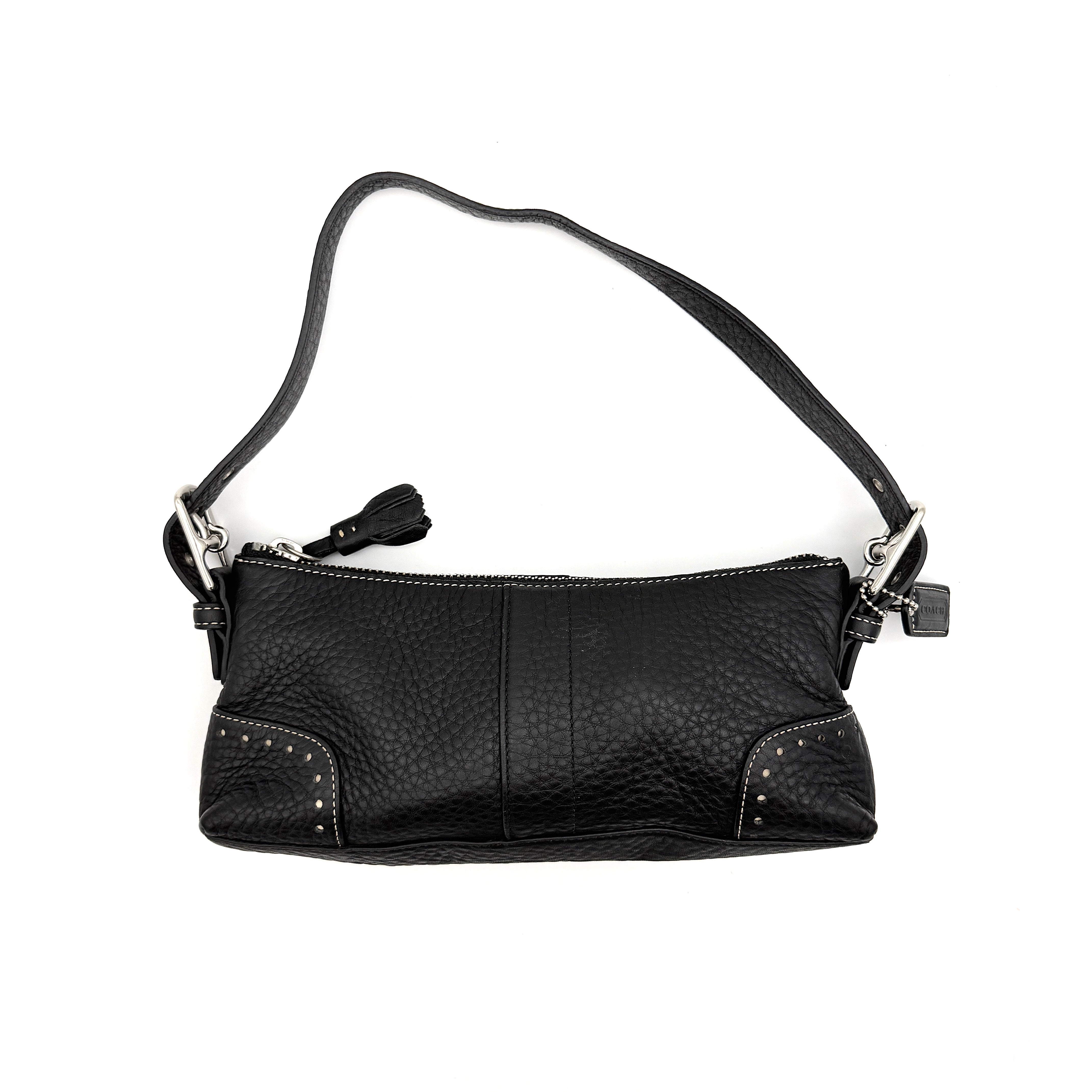 Coach Y2K Hampton Demi Pebbled Baguette Shoulder Bag Black