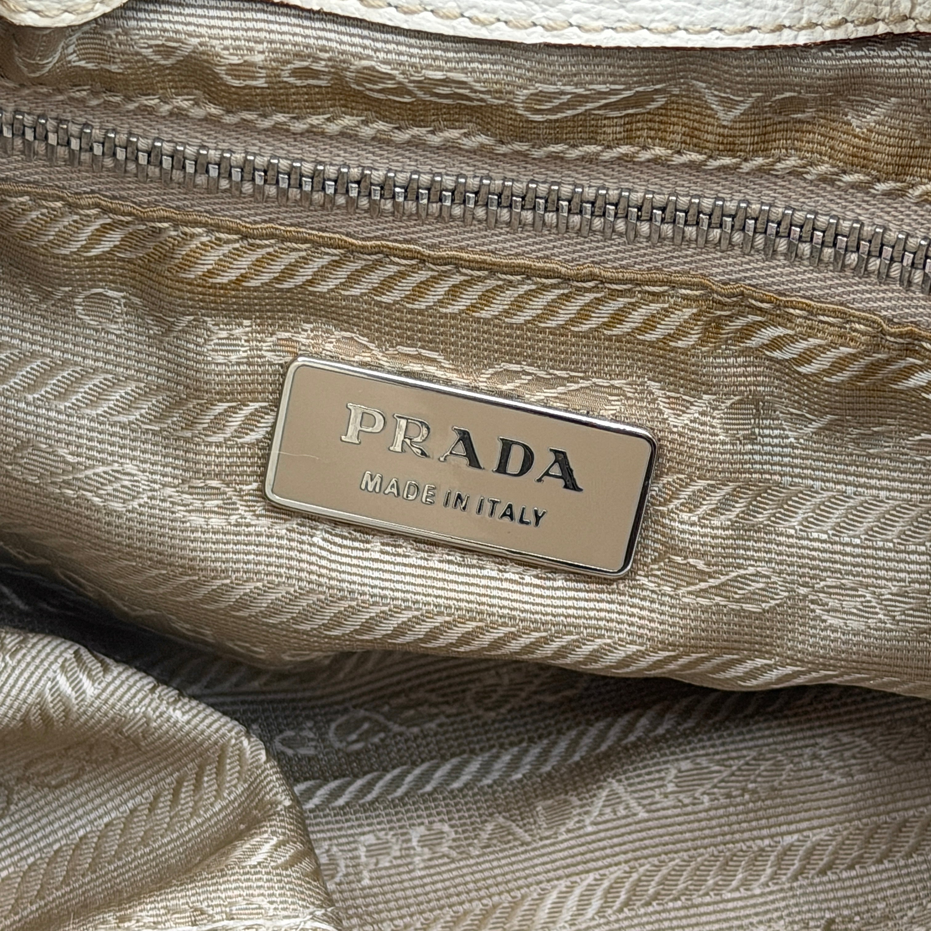 Prada Enamelled Moon Shoulder Bag Beige/Cream