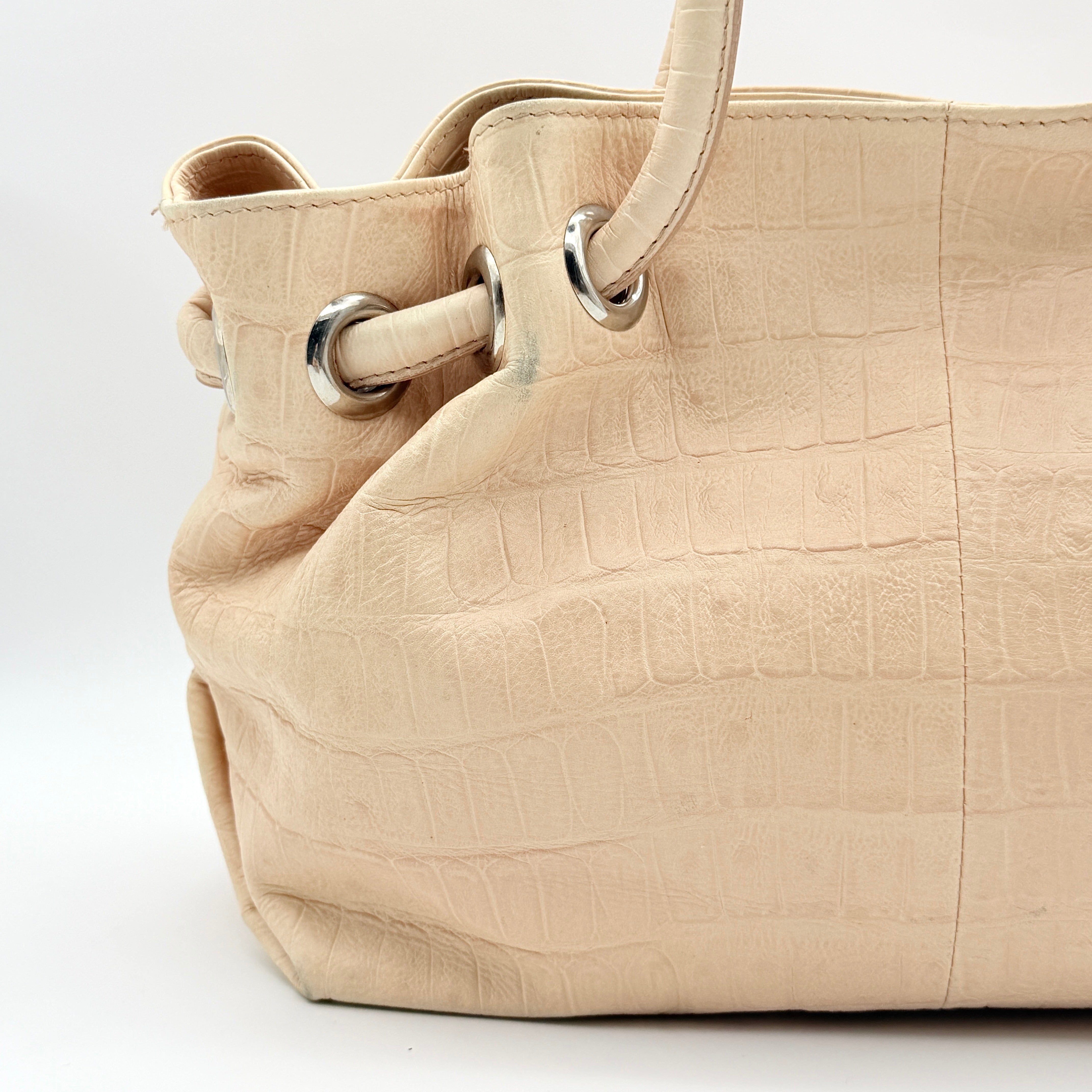 Furla Croc Embossed Leather Handbag Beige