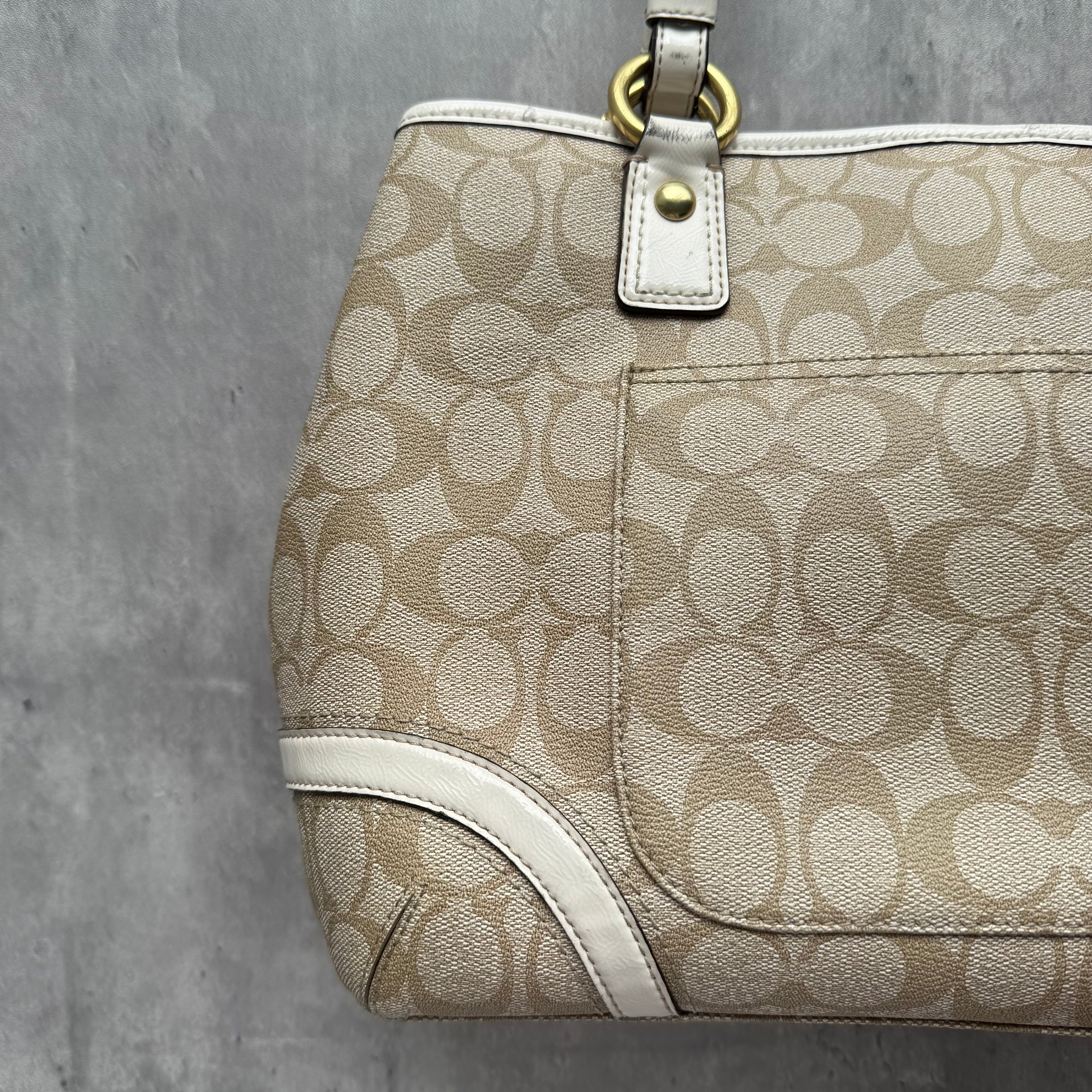 Coach Signature Heritage Stripe Tote Bag Pink/Beige