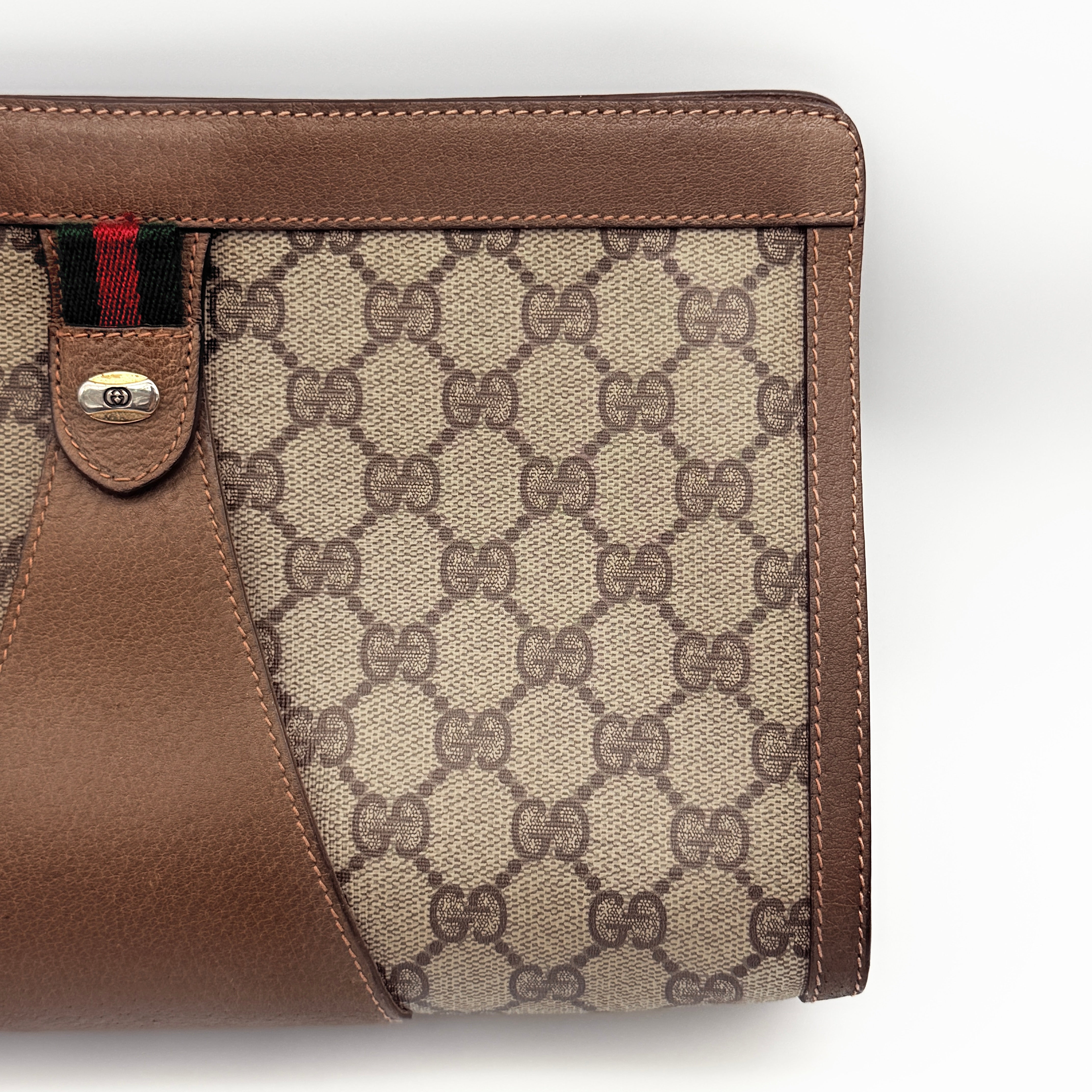 Gucci GG Supreme Web Sherry Line Clutch Bag Beige/Brown