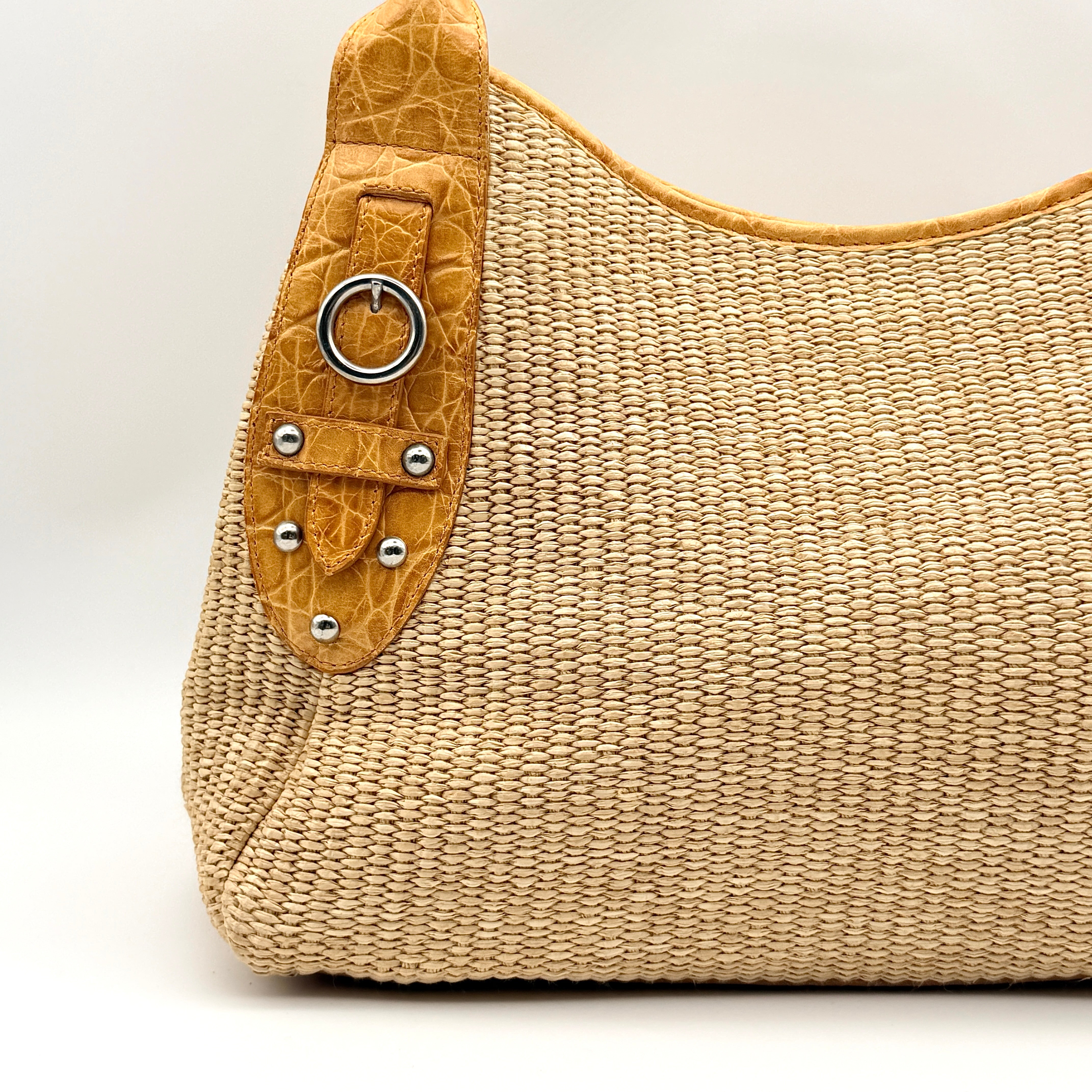 Furla Raffia Leather Tote Bag Tan