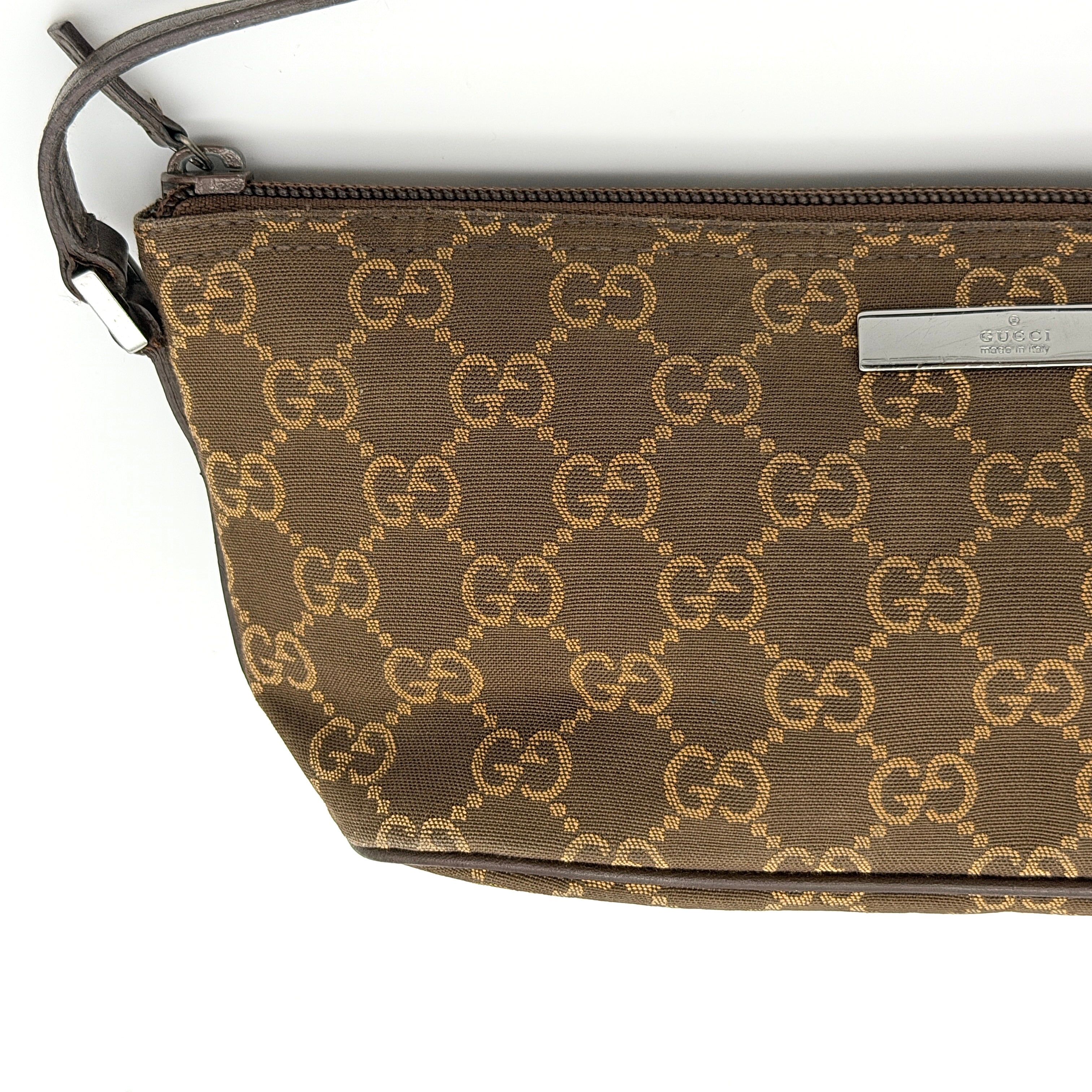 Gucci GG Monogram Pochette Boat Shoulder Bag Brown