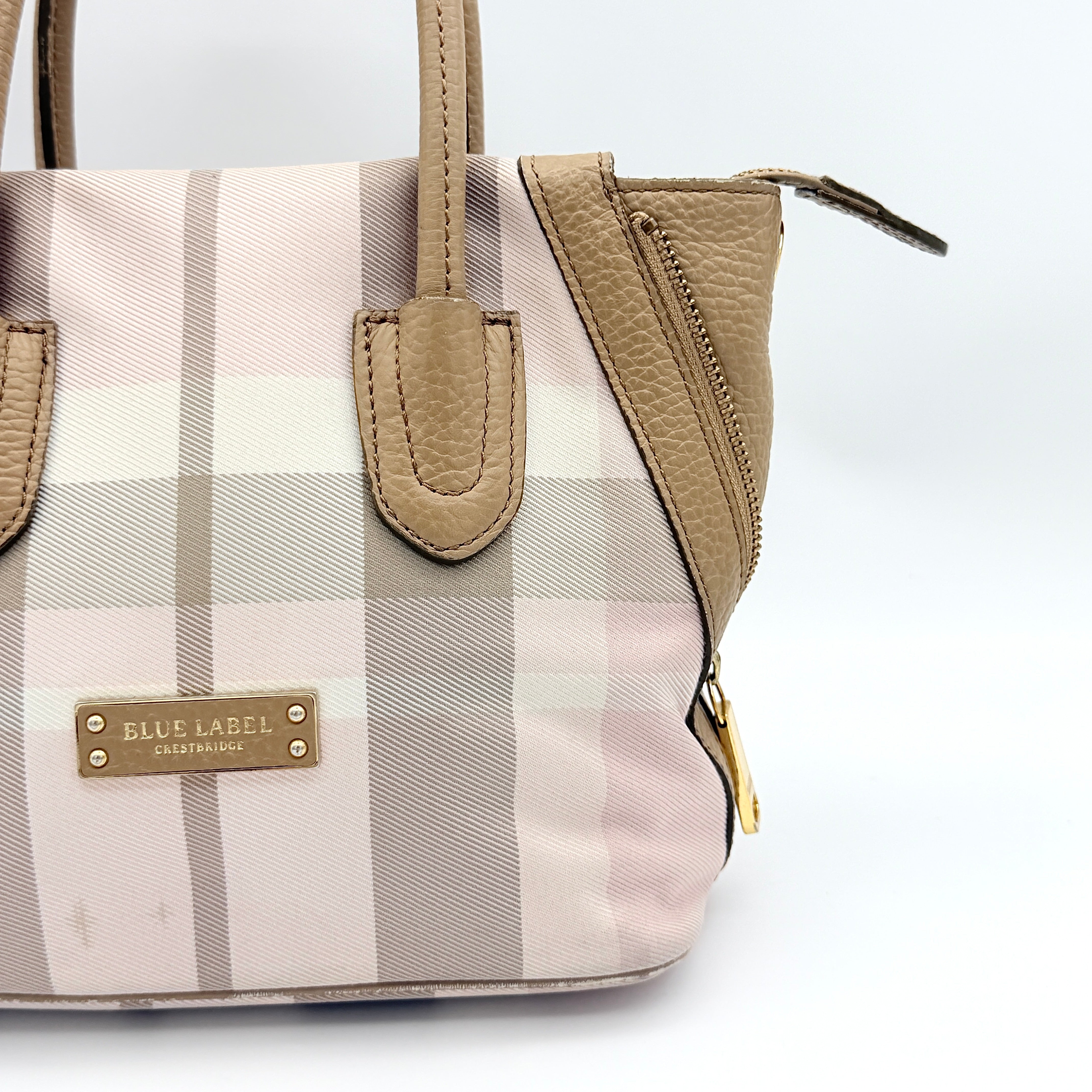 Burberry Blue Label 2Way Dome Check Shoulder Bag White/Brown