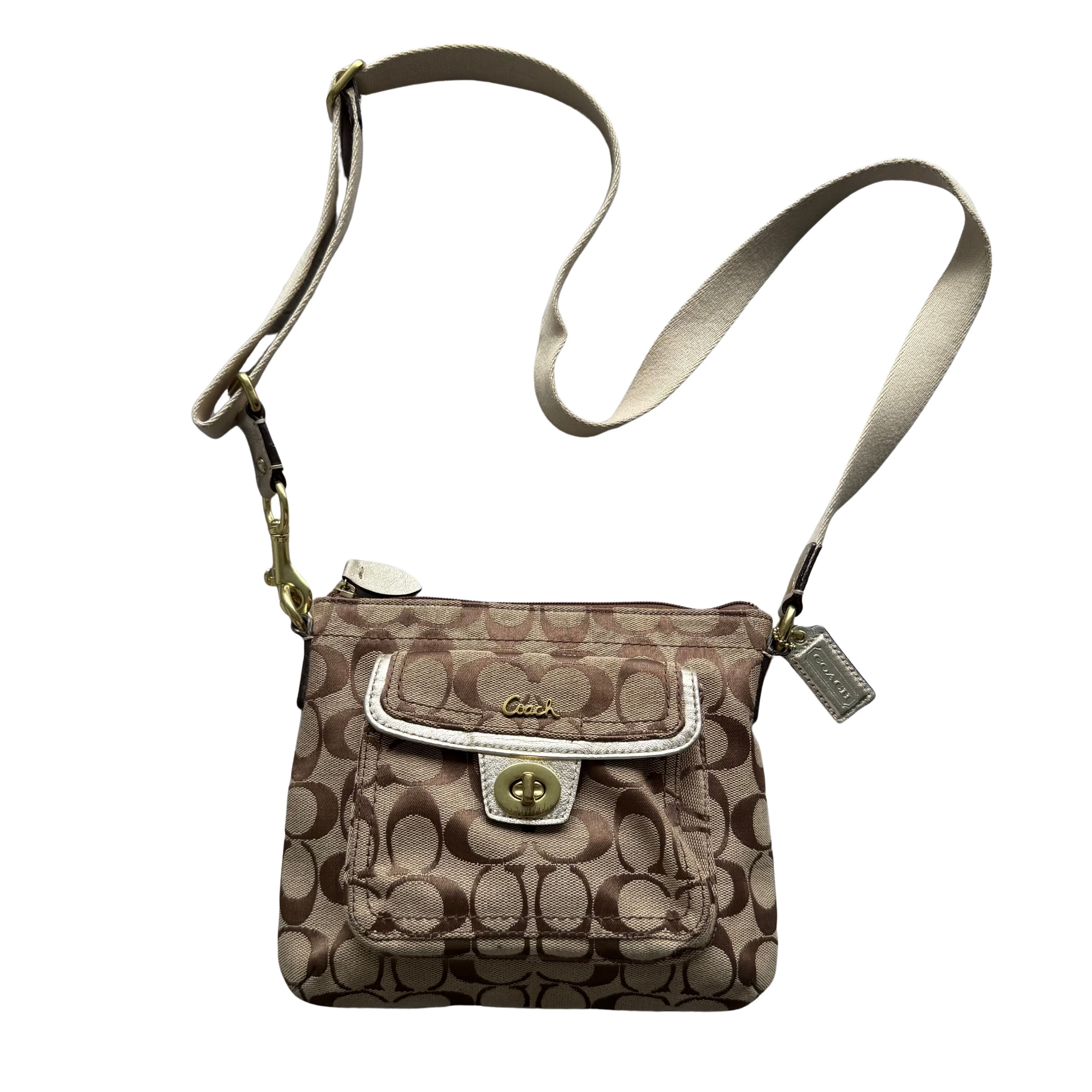 Coach Signature Penelope Turnlock Messenger Crossbody Bag Beige