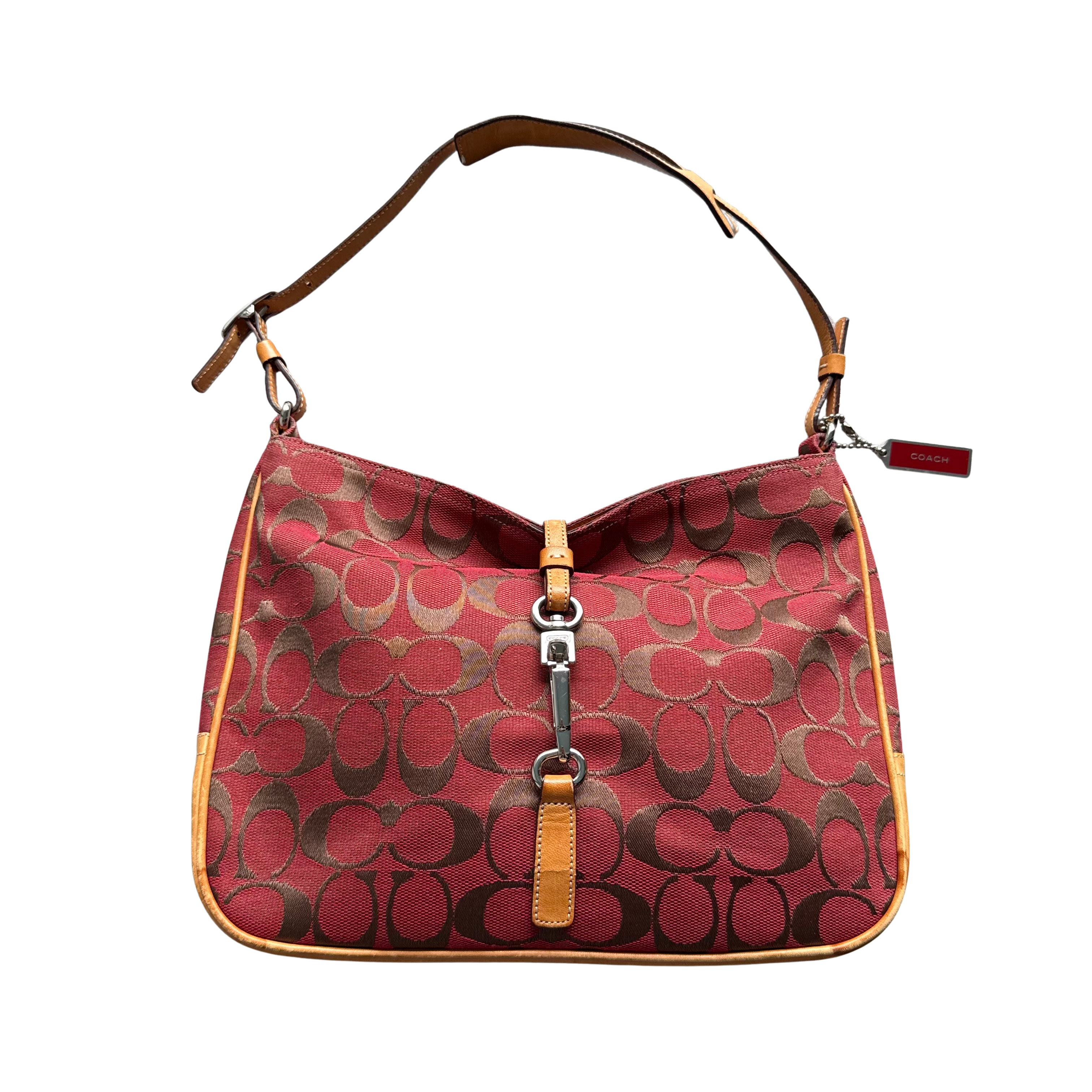Coach Hobo Signature Clip Canvas Handbag 'Red/Beige'