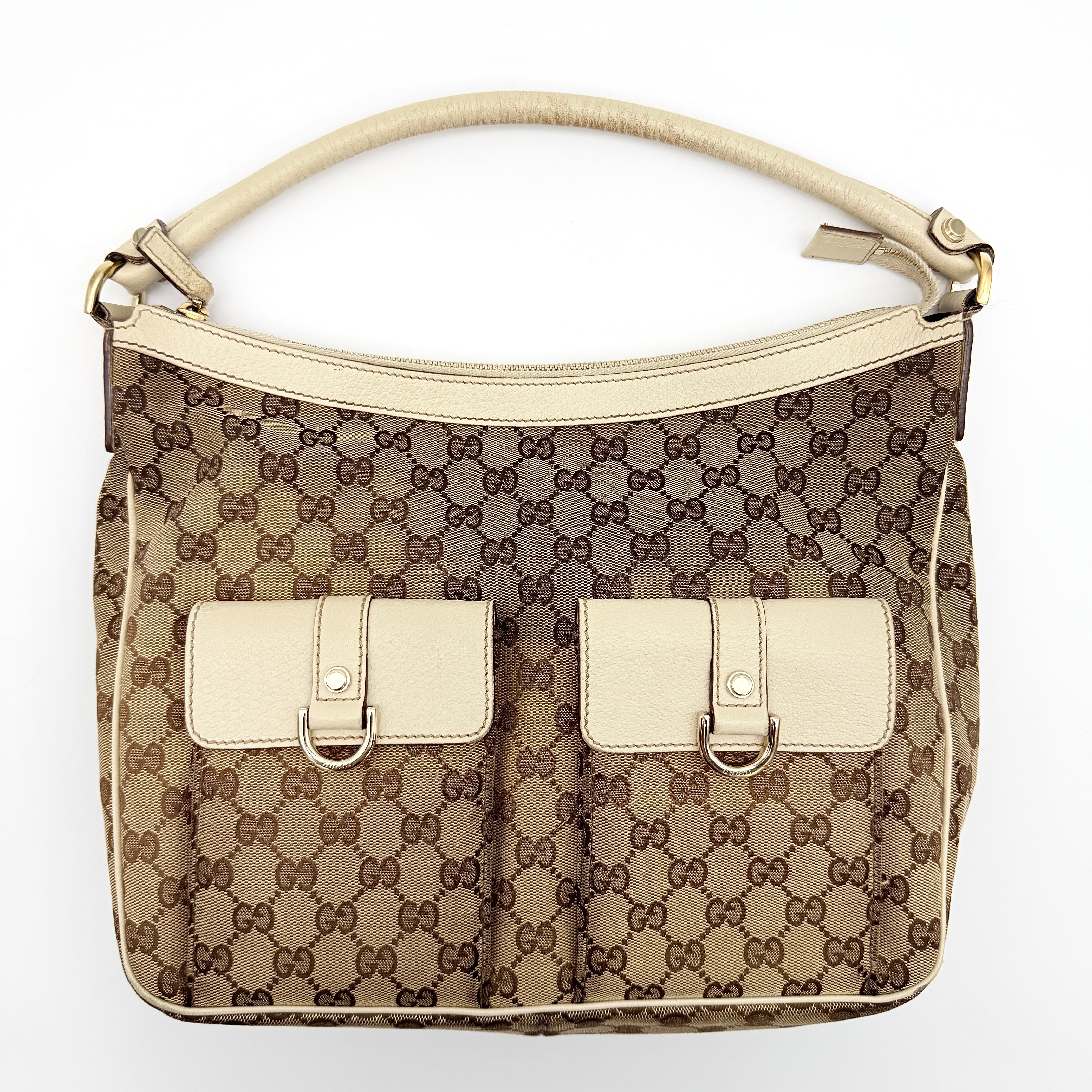 Gucci GG Monogram Hobo Shoulder Bag Beige/White