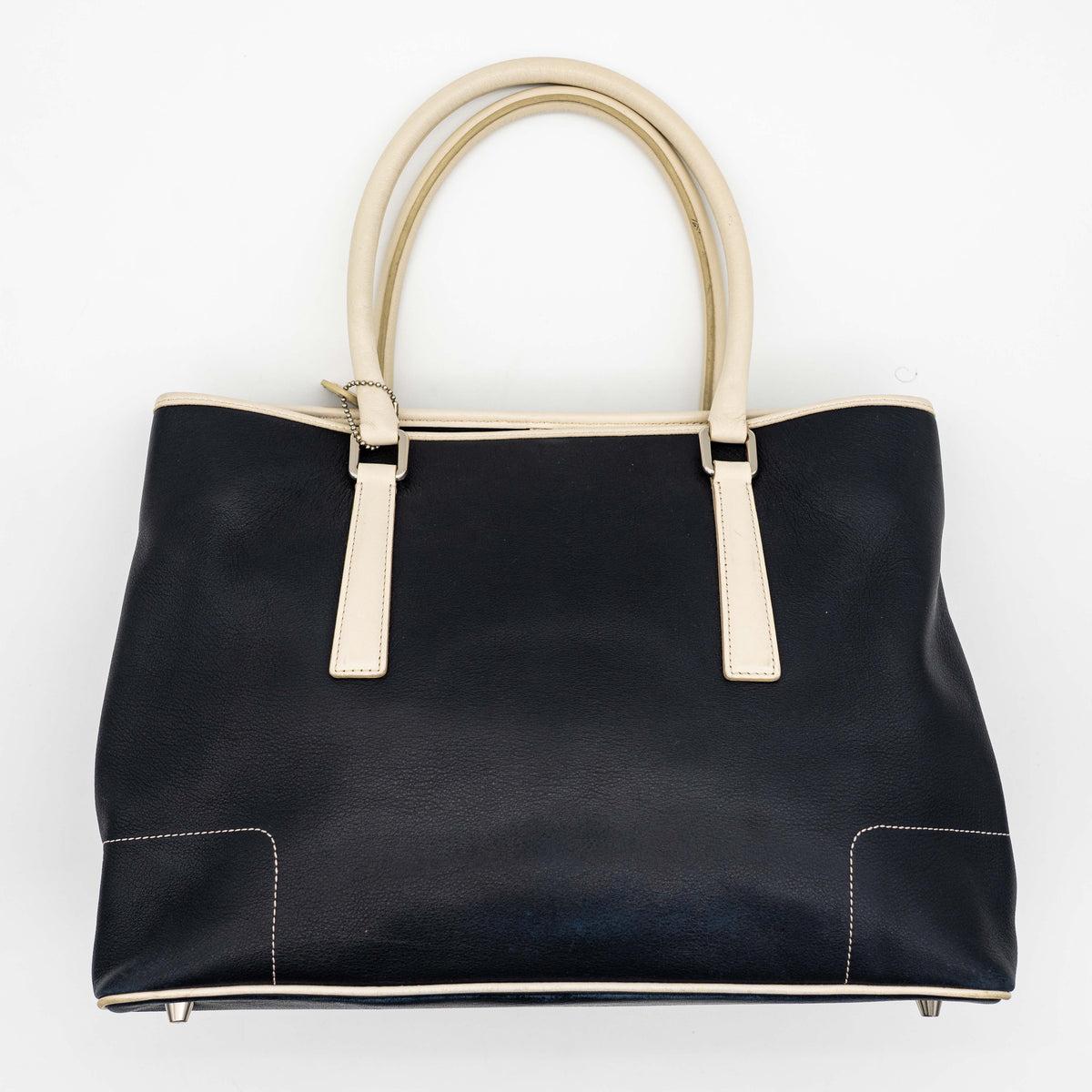 Coach Hampton Leather Shoulder Bag Navy Blue/Ivory