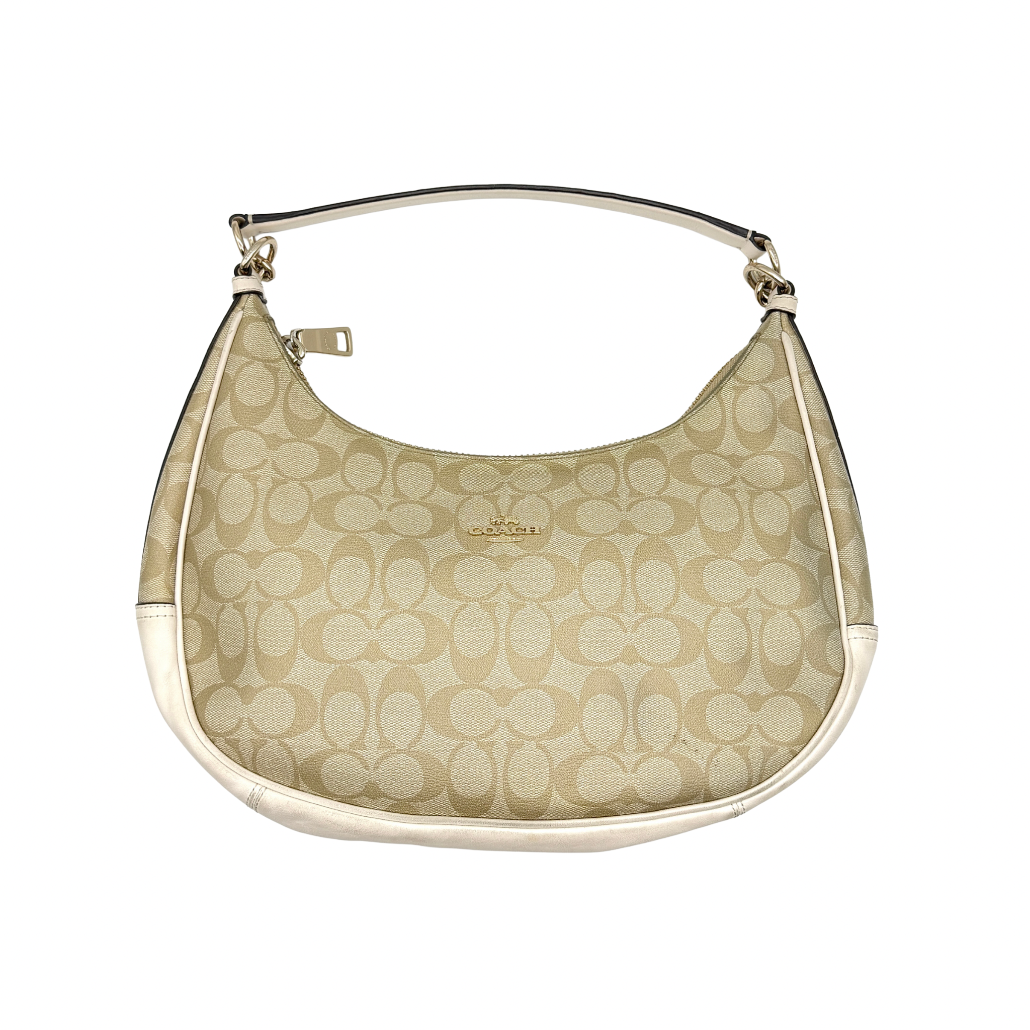 Coach Signature PVC Hobo Shoulder Bag Beige/White