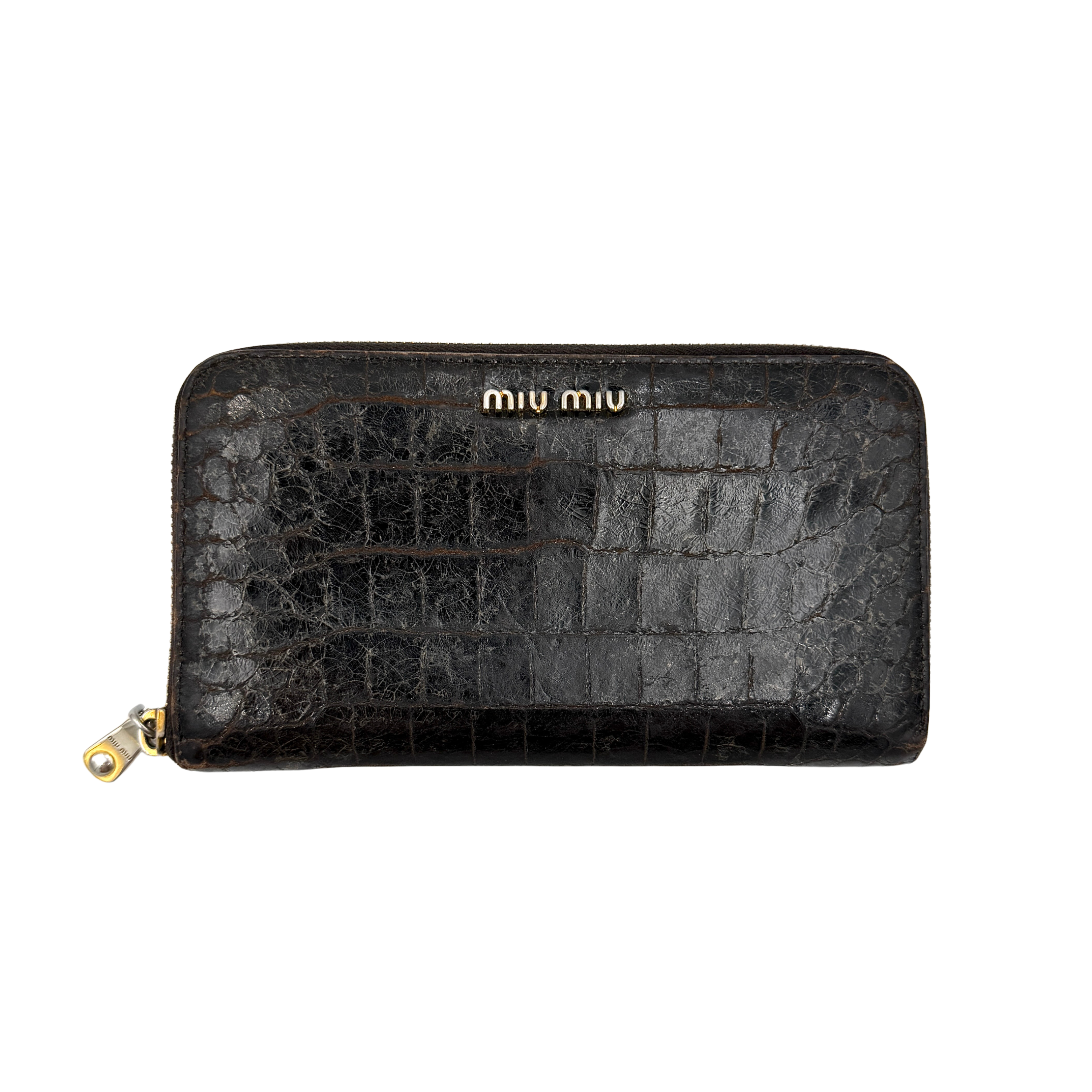 Miu Miu Embossed Logo Long Wallet Black