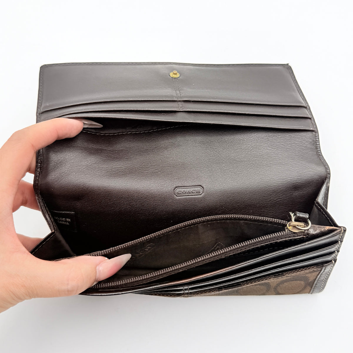 Coach Signature Stripe Long Wallet Dark Brown