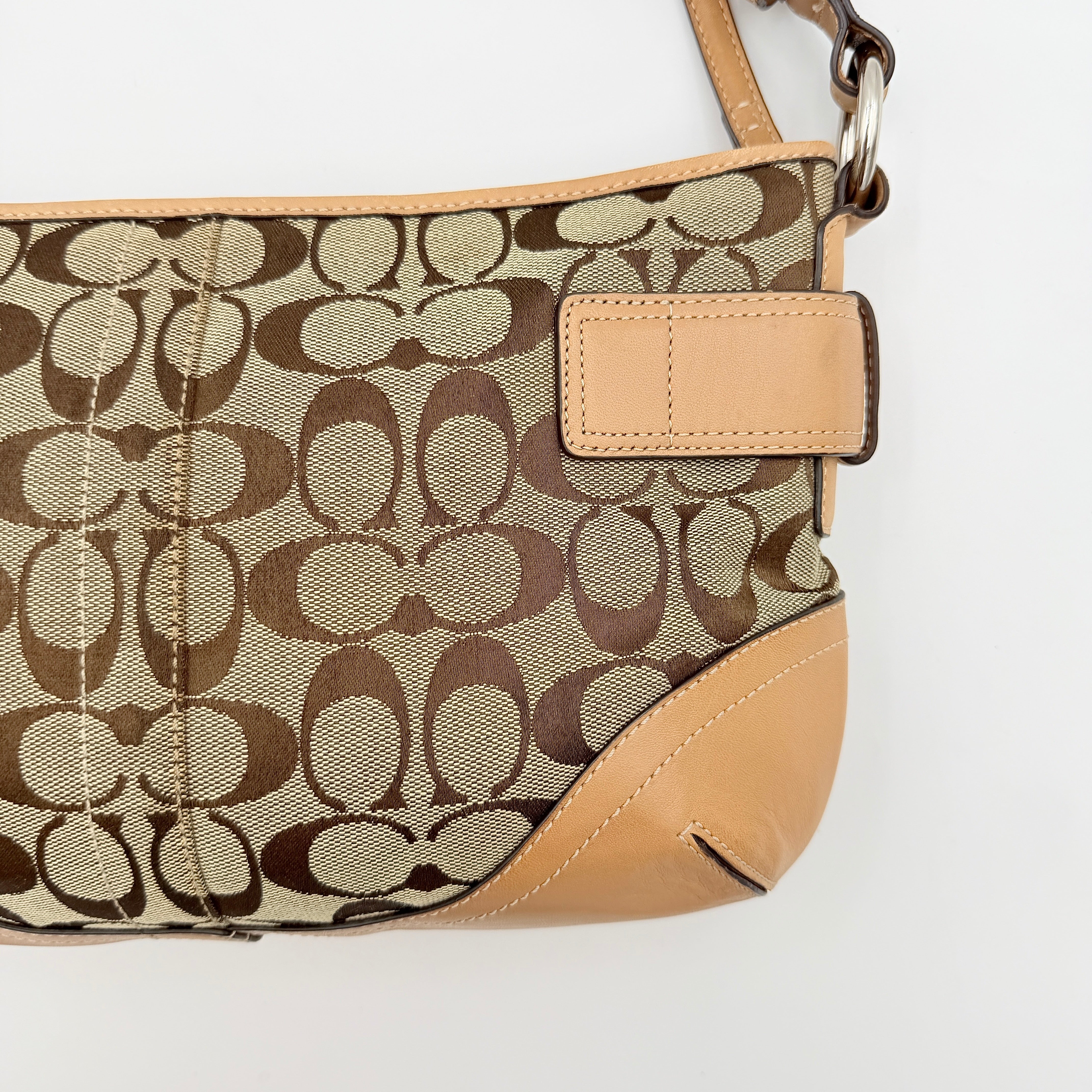 Coach 2Way Signature Sufflette Shoulder Bag Beige