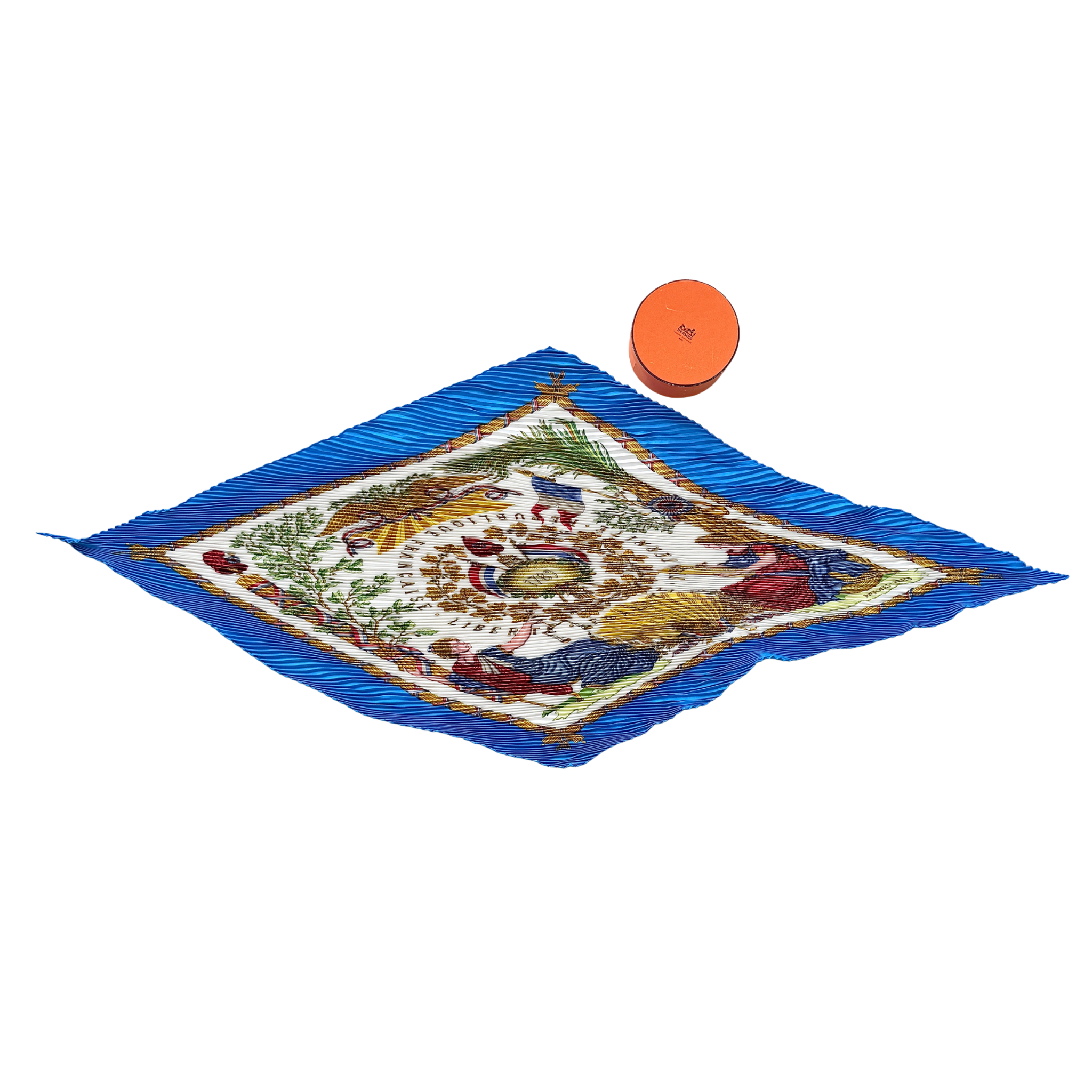 Hermès République Française Pleated Silk Scarf Blue