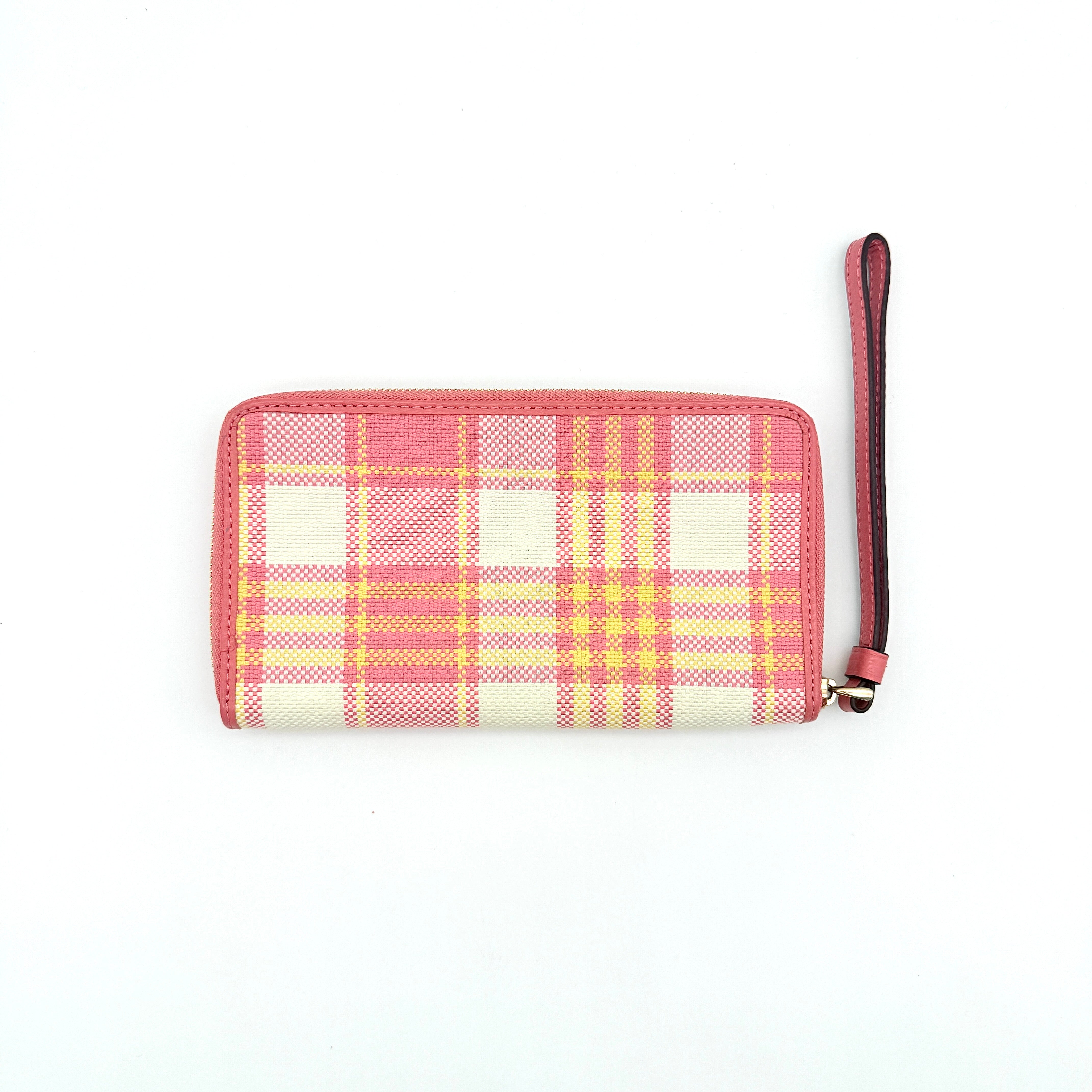 Coach Plaid Dempsey Wristlet Phone Wallet Multi Pink