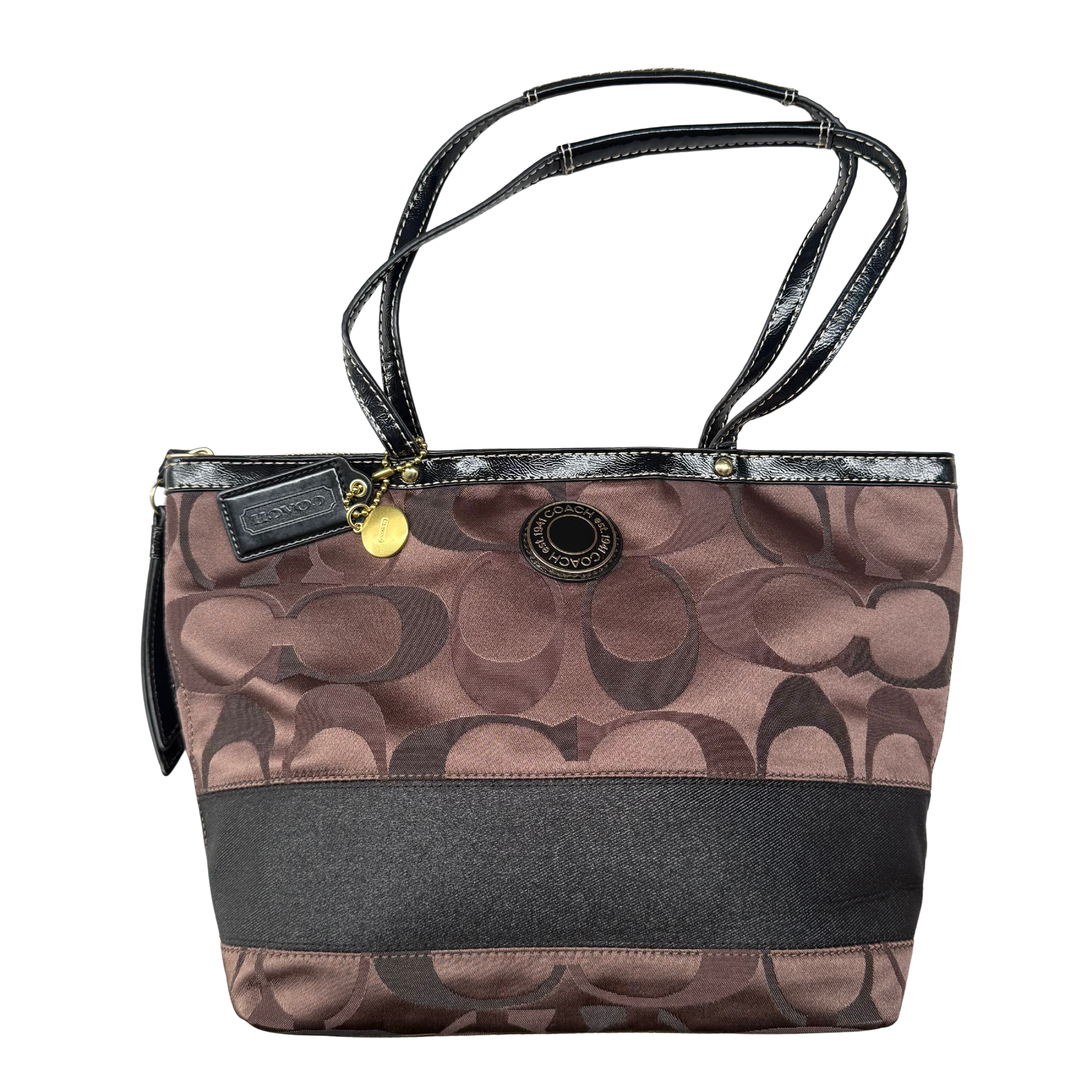 Coach Signature Stripe Tote Bag Brown