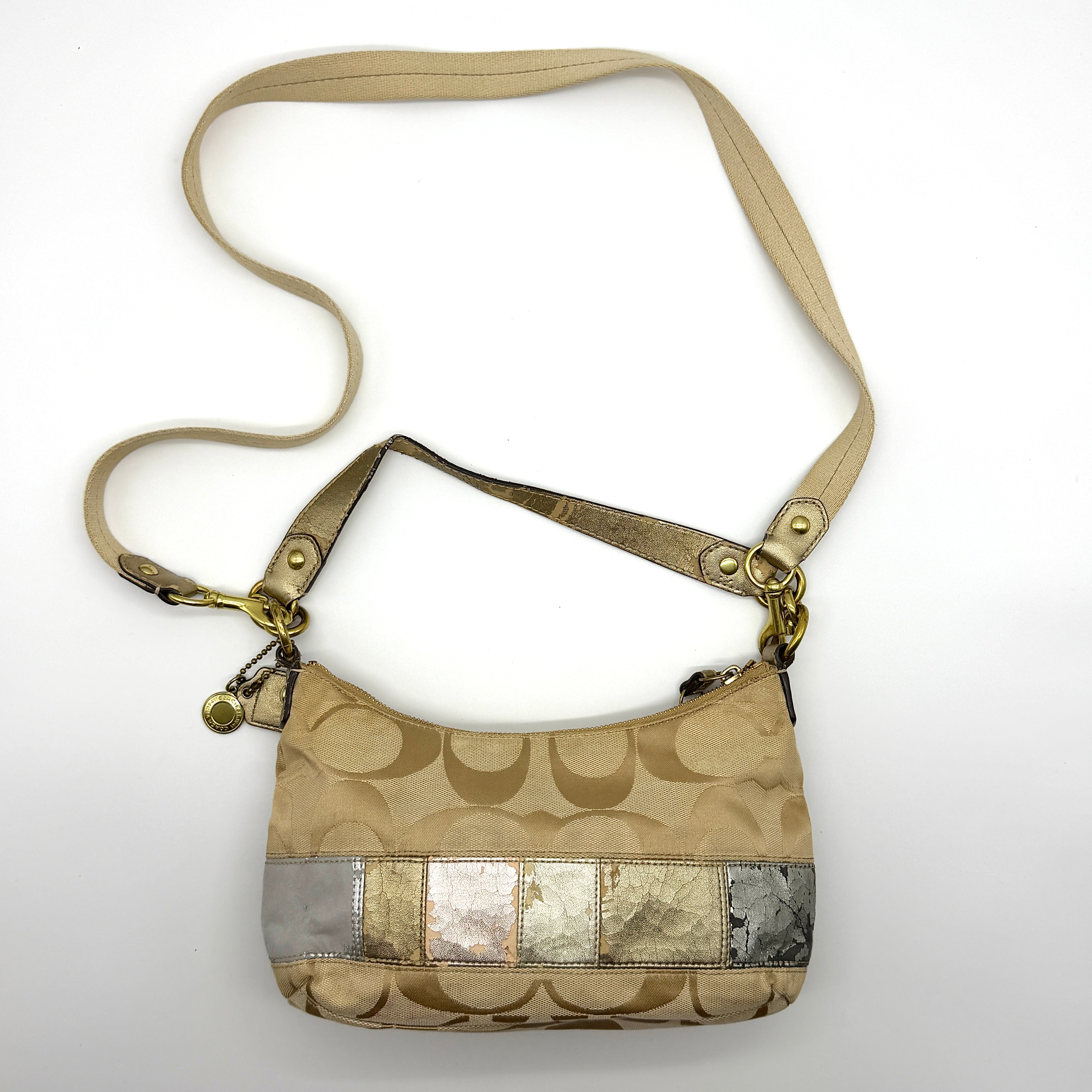 Coach 2Way Signature Metallic Strip Shoulder Bag Multicolor