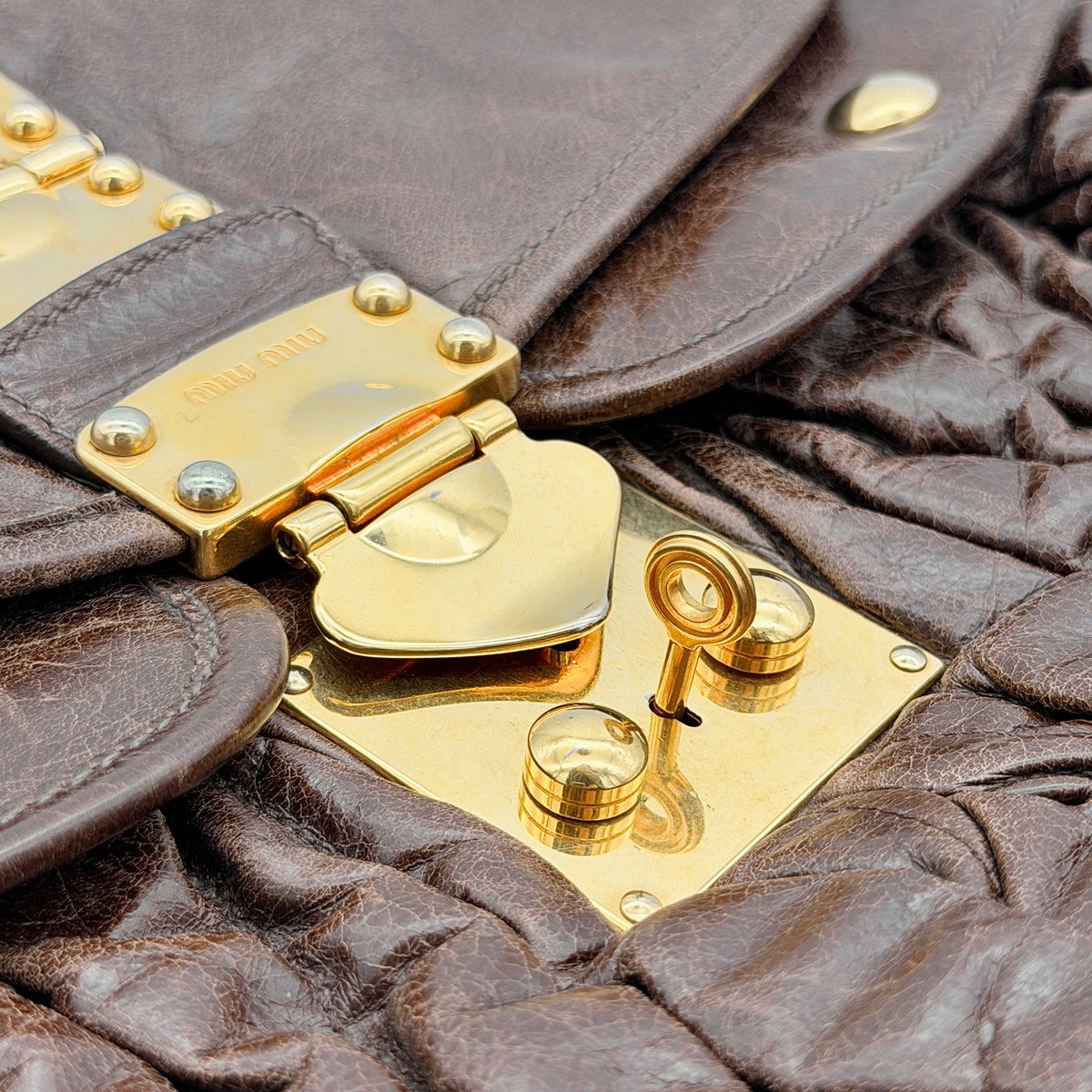 Miu Miu 2Way Matelasse Coffer Hobo Shoulder Bag Dark Brown
