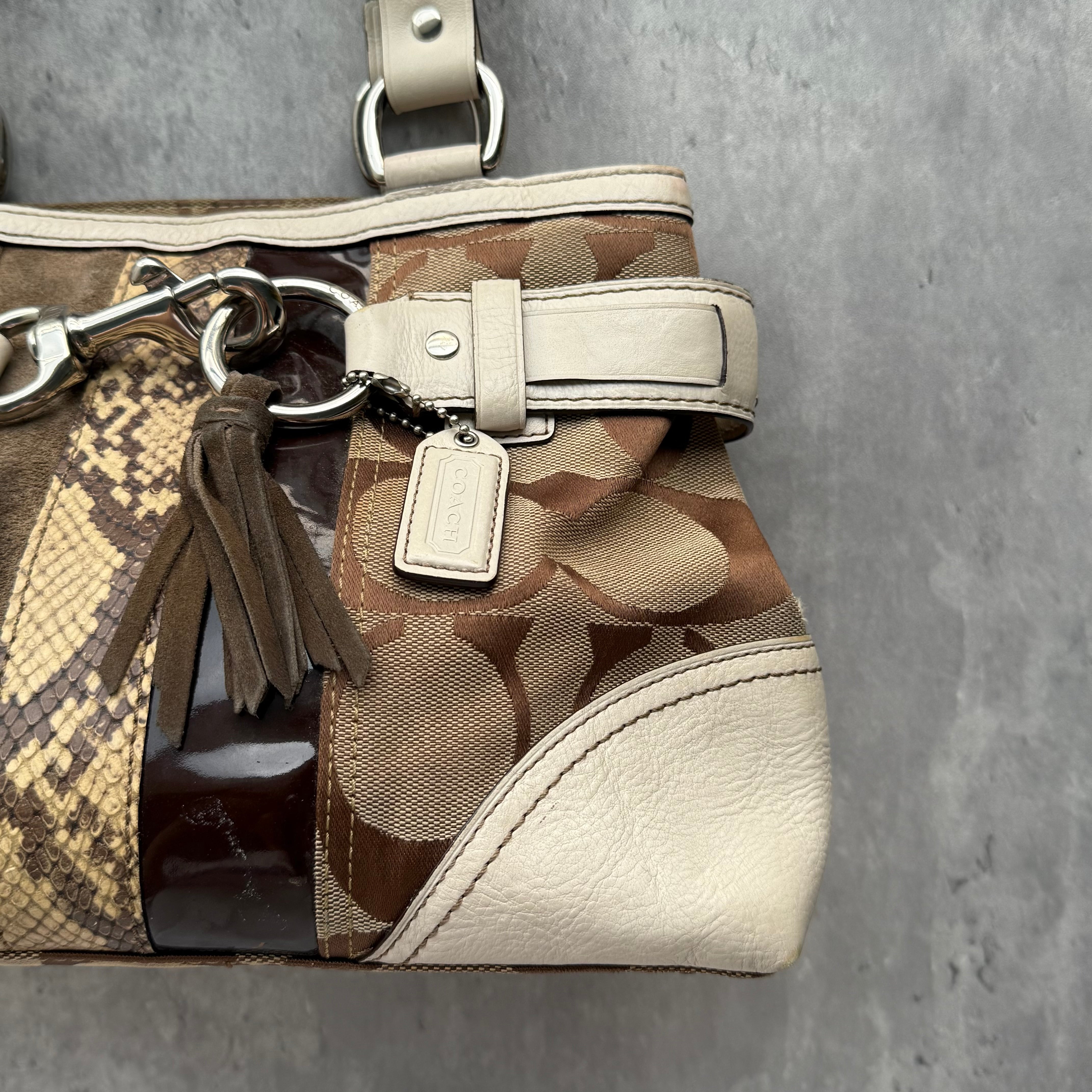 Coach Signature Sufflette Stripe Handbag Multicolor Brown