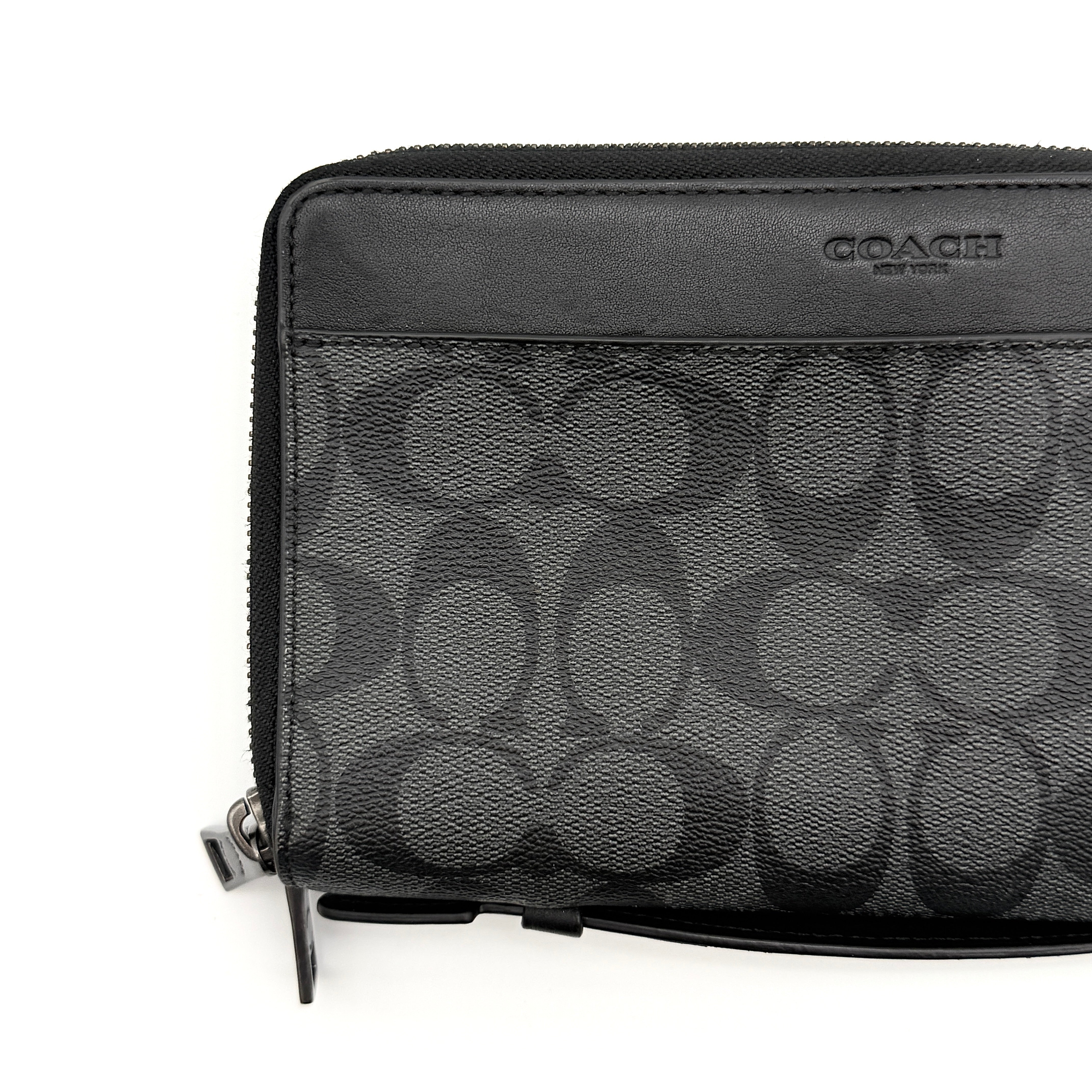Coach Signature Double Zip Travel Organizer Bag Charcoal Grey/Black