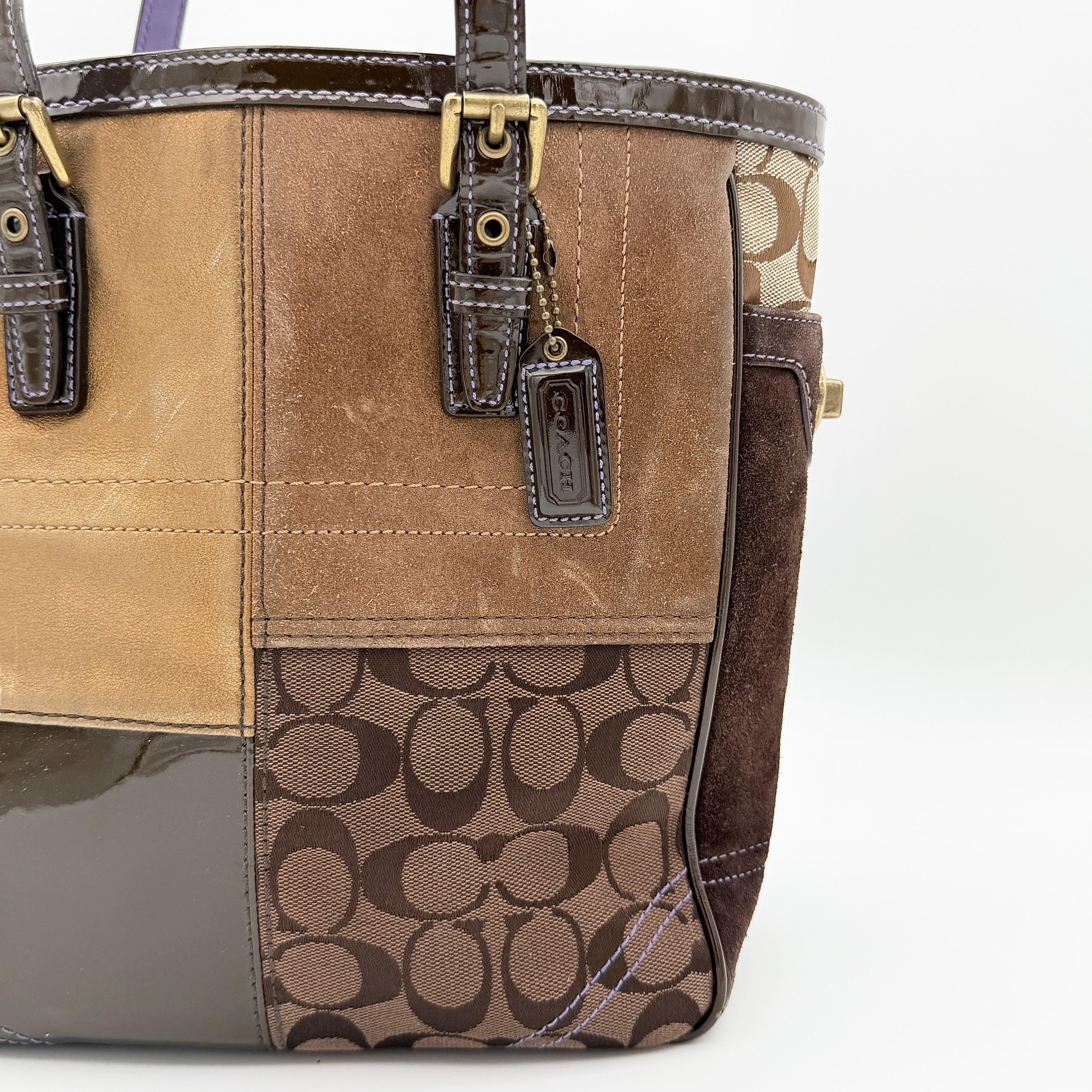 Coach Y2K Signature Patchwork Tote Bag Multi-Brown