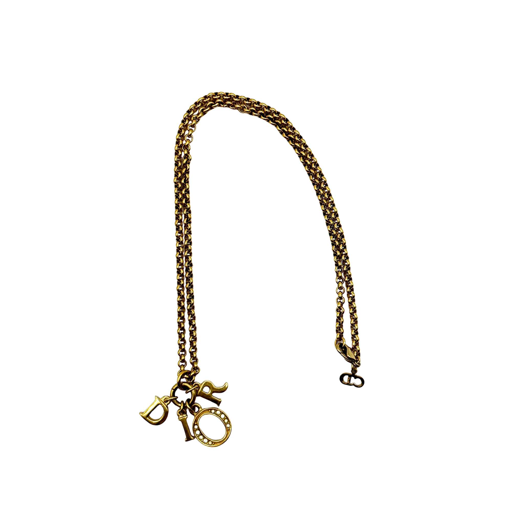 Dior Letter Rhinestone Necklace Gold