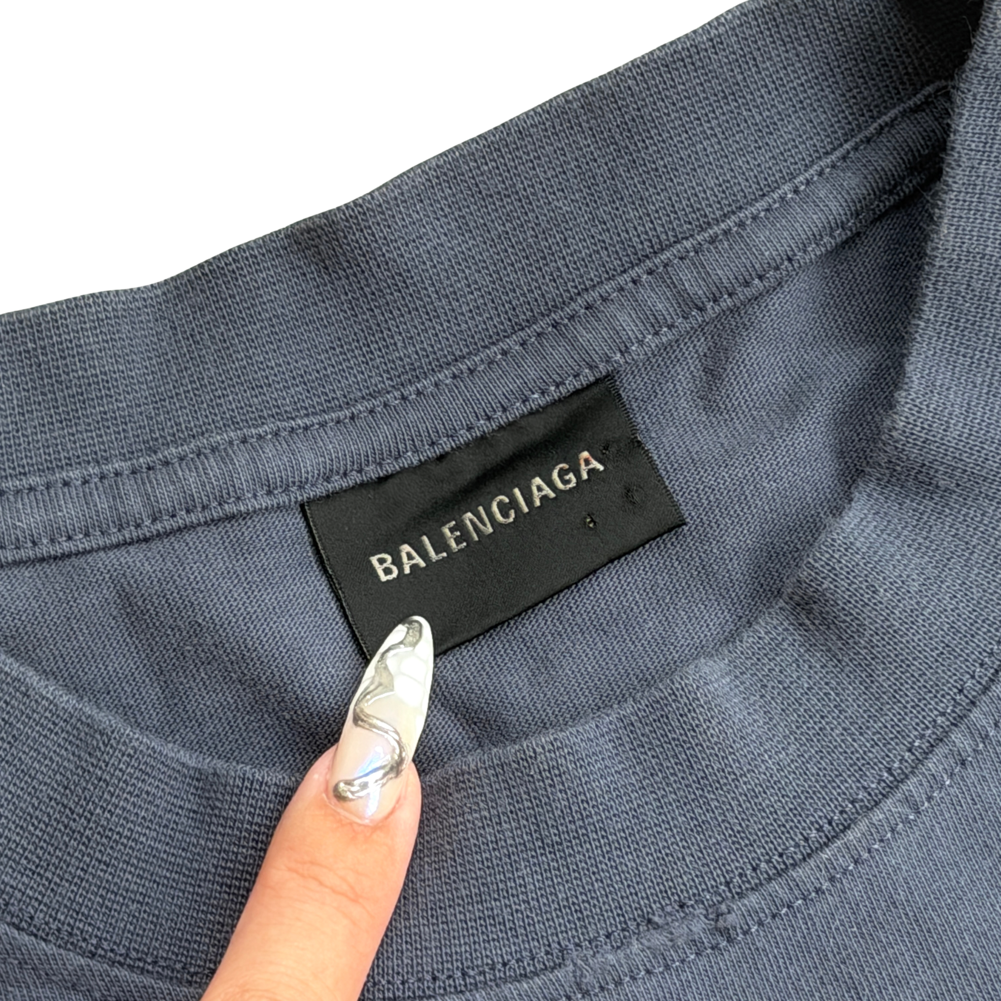(L) Balenciaga Hand Drawn BB Icon Logo T-Shirt Washed Blue/Black