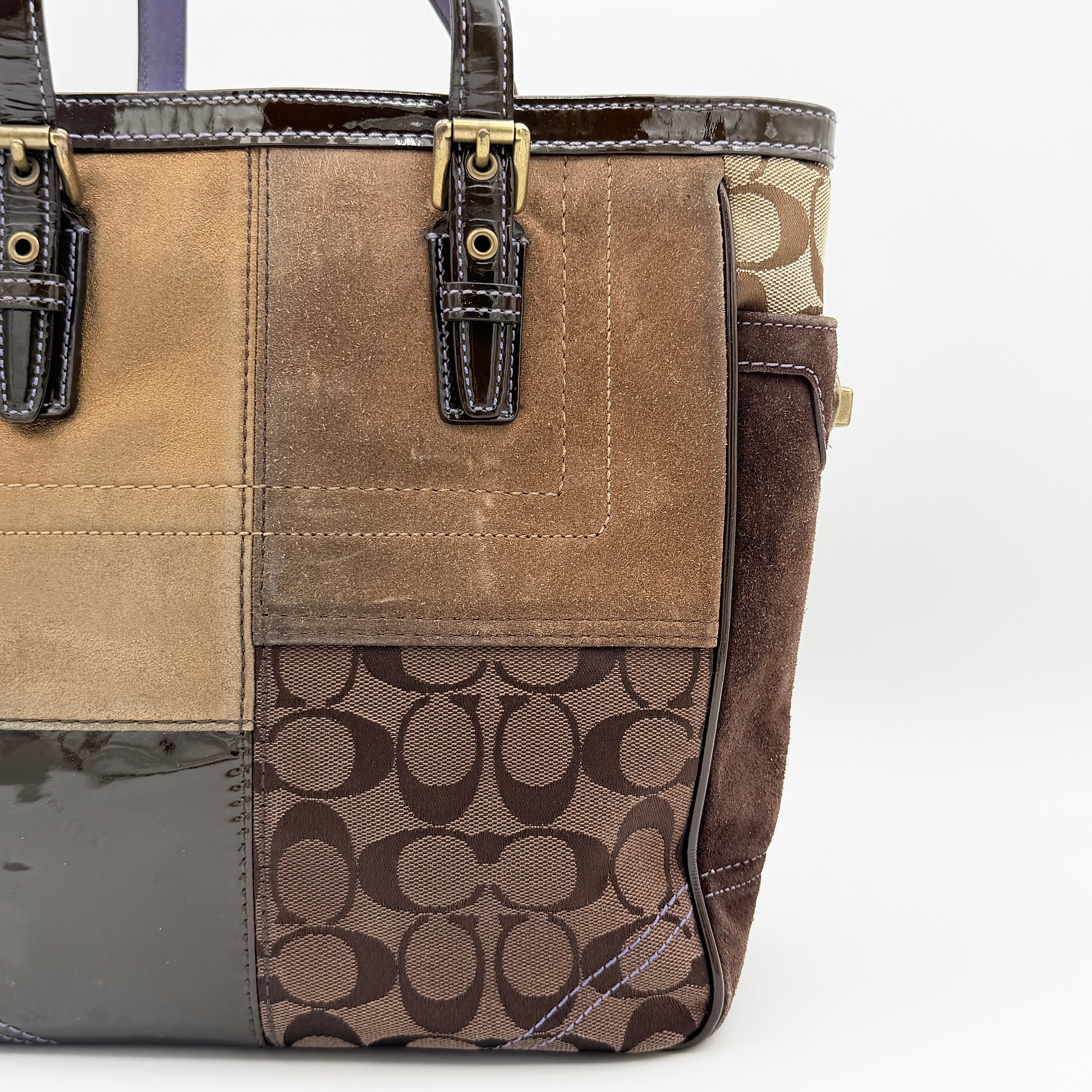 Coach Y2K Signature Patchwork Tote Bag Multi-Brown