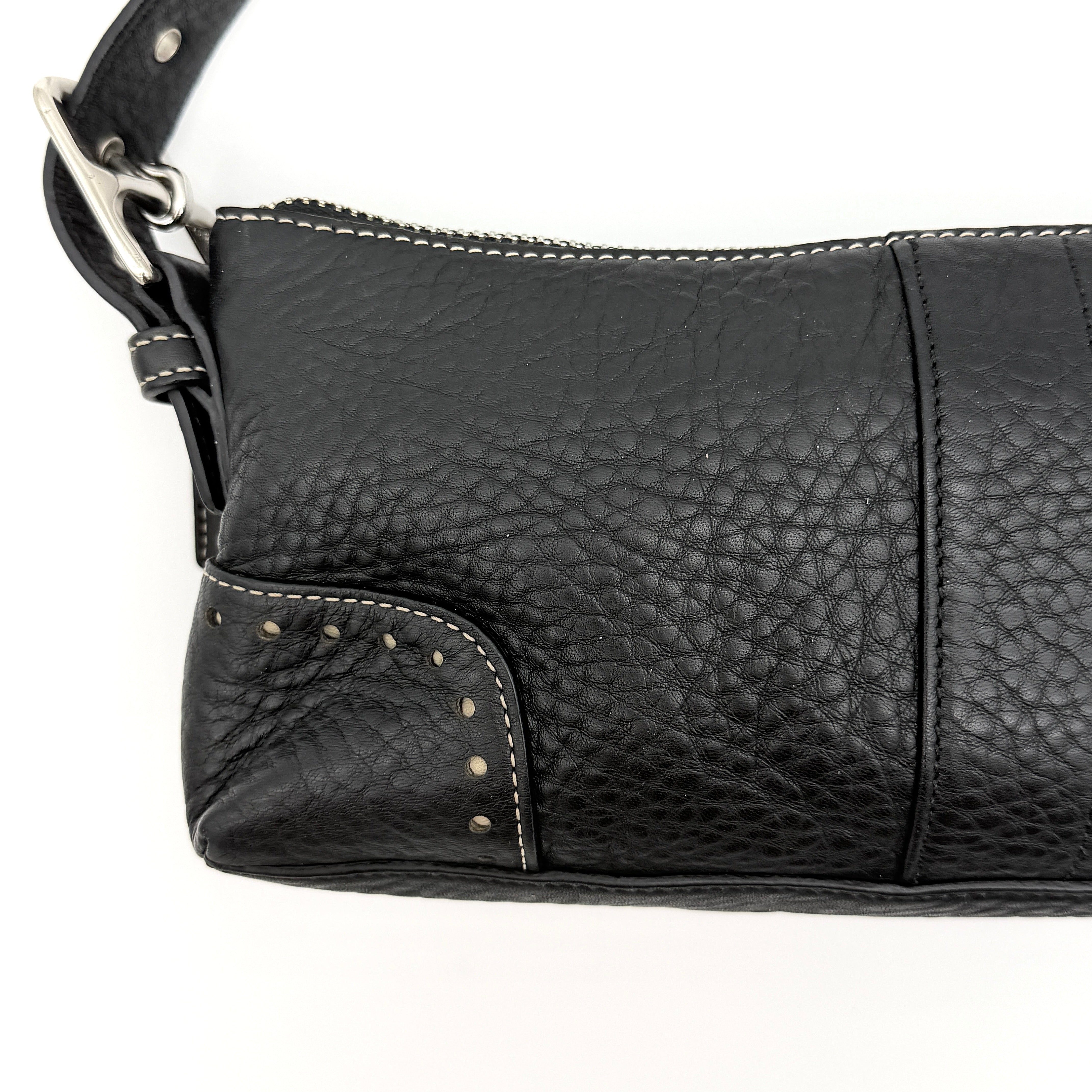 Coach Y2K Hampton Demi Pebbled Baguette Shoulder Bag Black