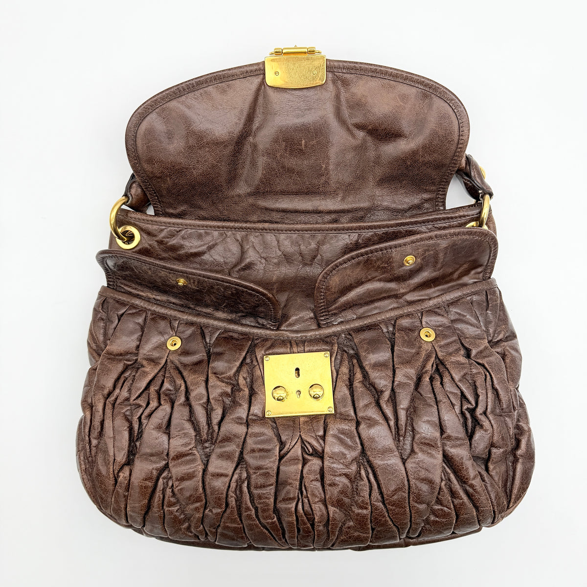 Miu Miu 2Way Matelasse Coffer Hobo Shoulder Bag Dark Brown
