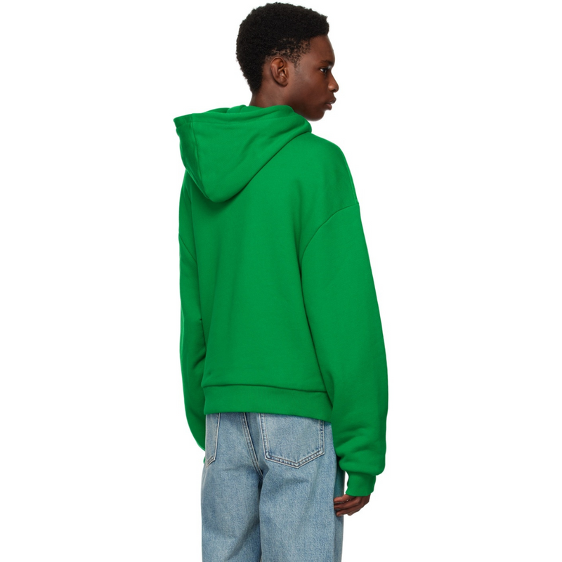 Axel Arigato Green Title Hoodie in heavyweight organic cotton with oversized fit, kangaroo pocket, and branded tag detail