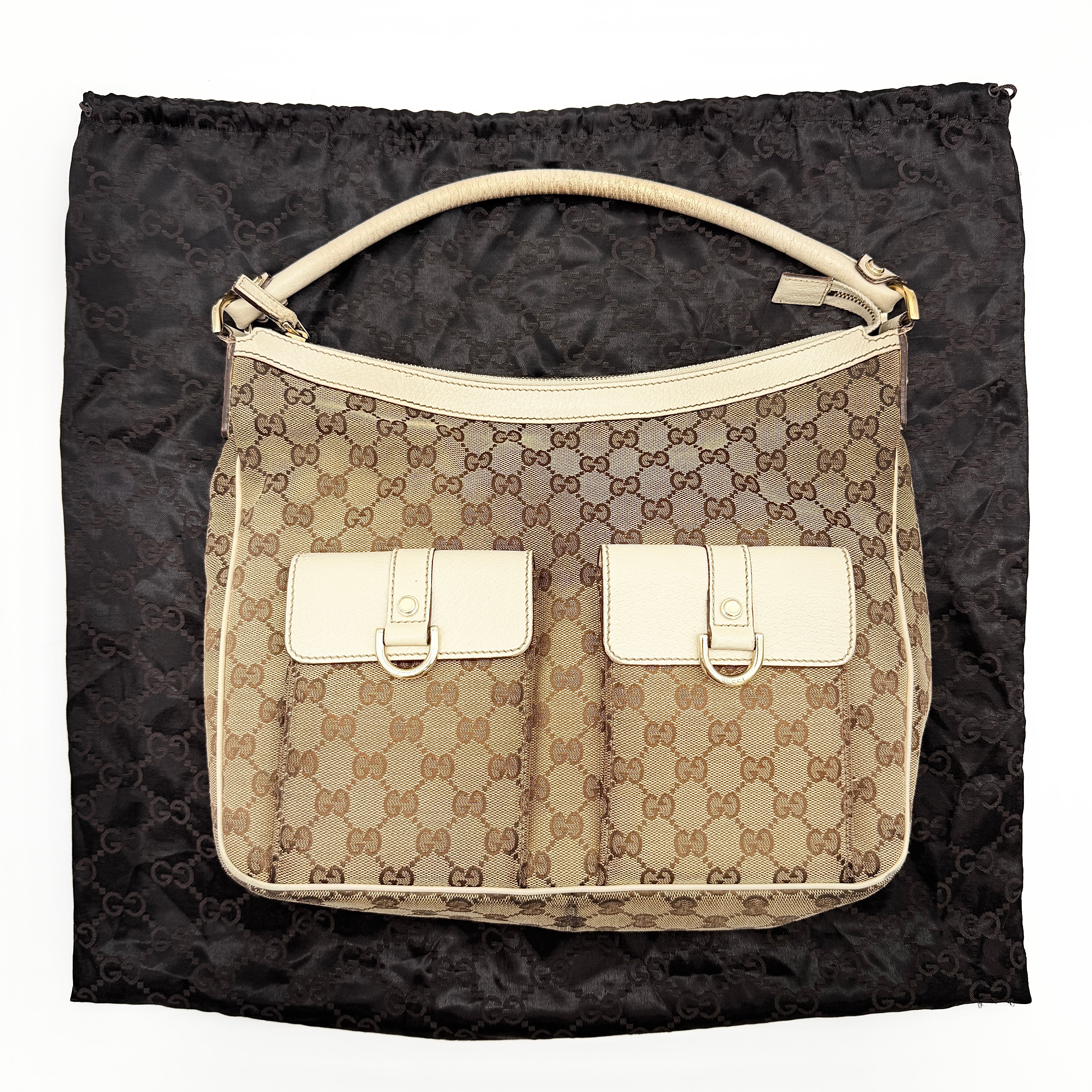 Gucci GG Monogram Hobo Shoulder Bag Beige/White