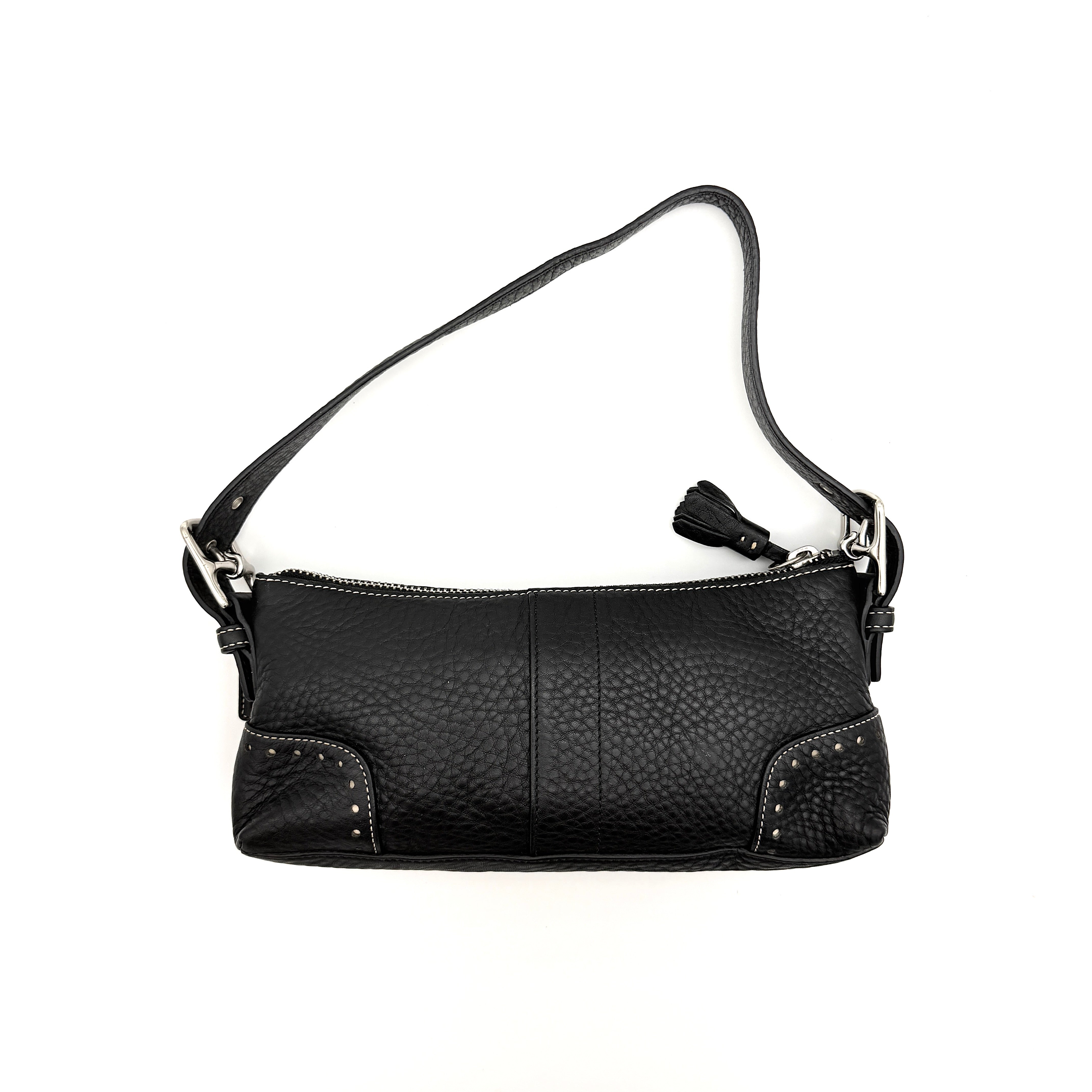 Coach Y2K Hampton Demi Pebbled Baguette Shoulder Bag Black