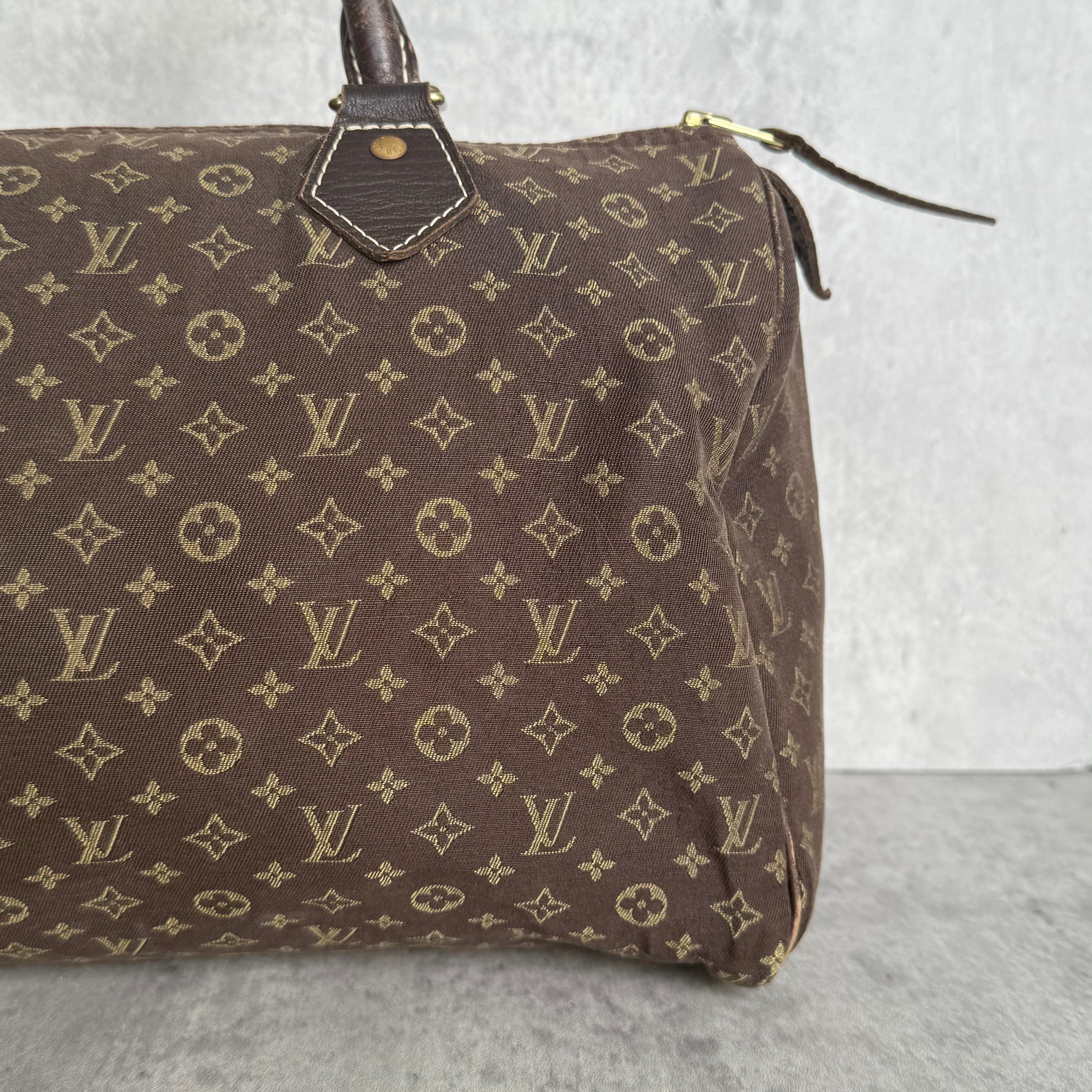 Louis Vuitton Monogram Mini Lin Speedy 30 HandBag Brown