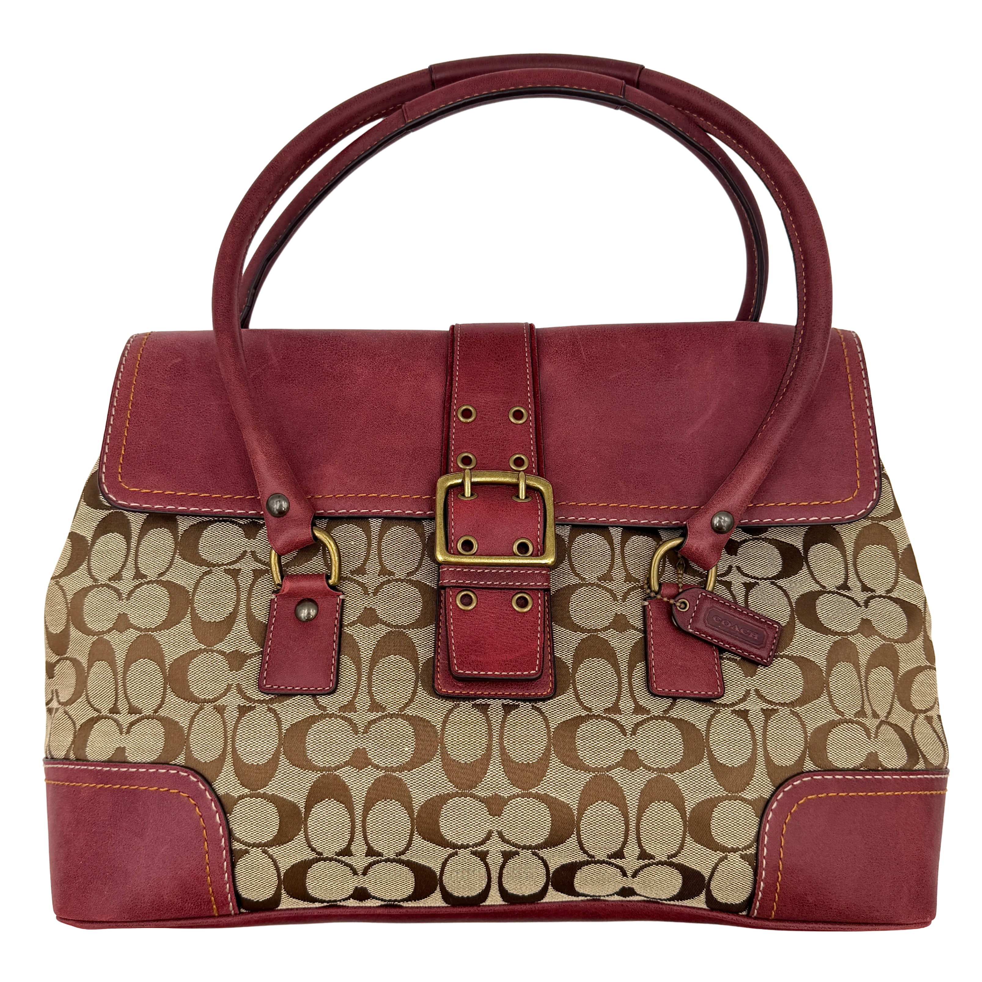 Coach Y2K Signature Soho Flap Shoulder Bag Burgundy/Beige