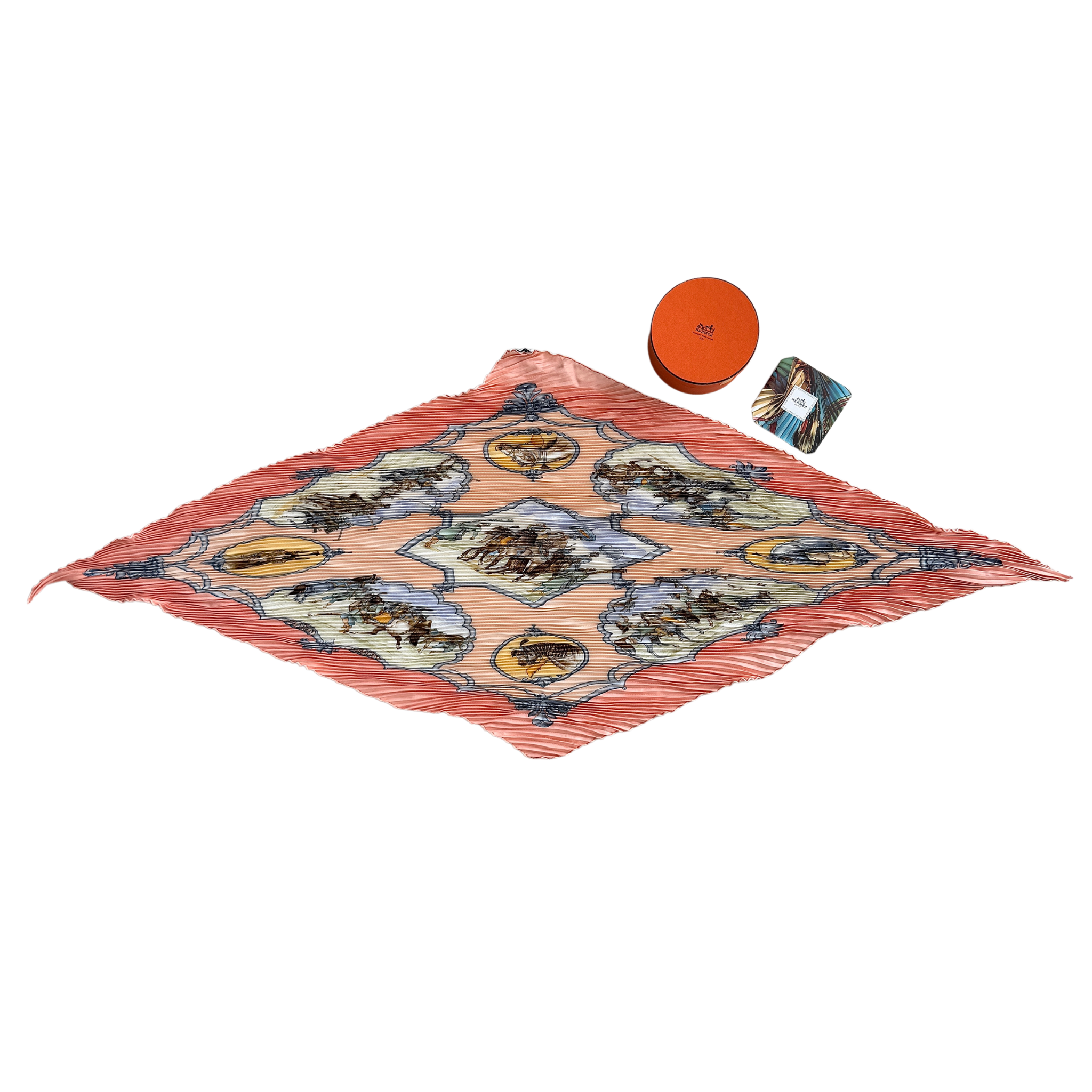 Hermès Les Chevaux Des Moghols Pleated Silk Scarf Pink