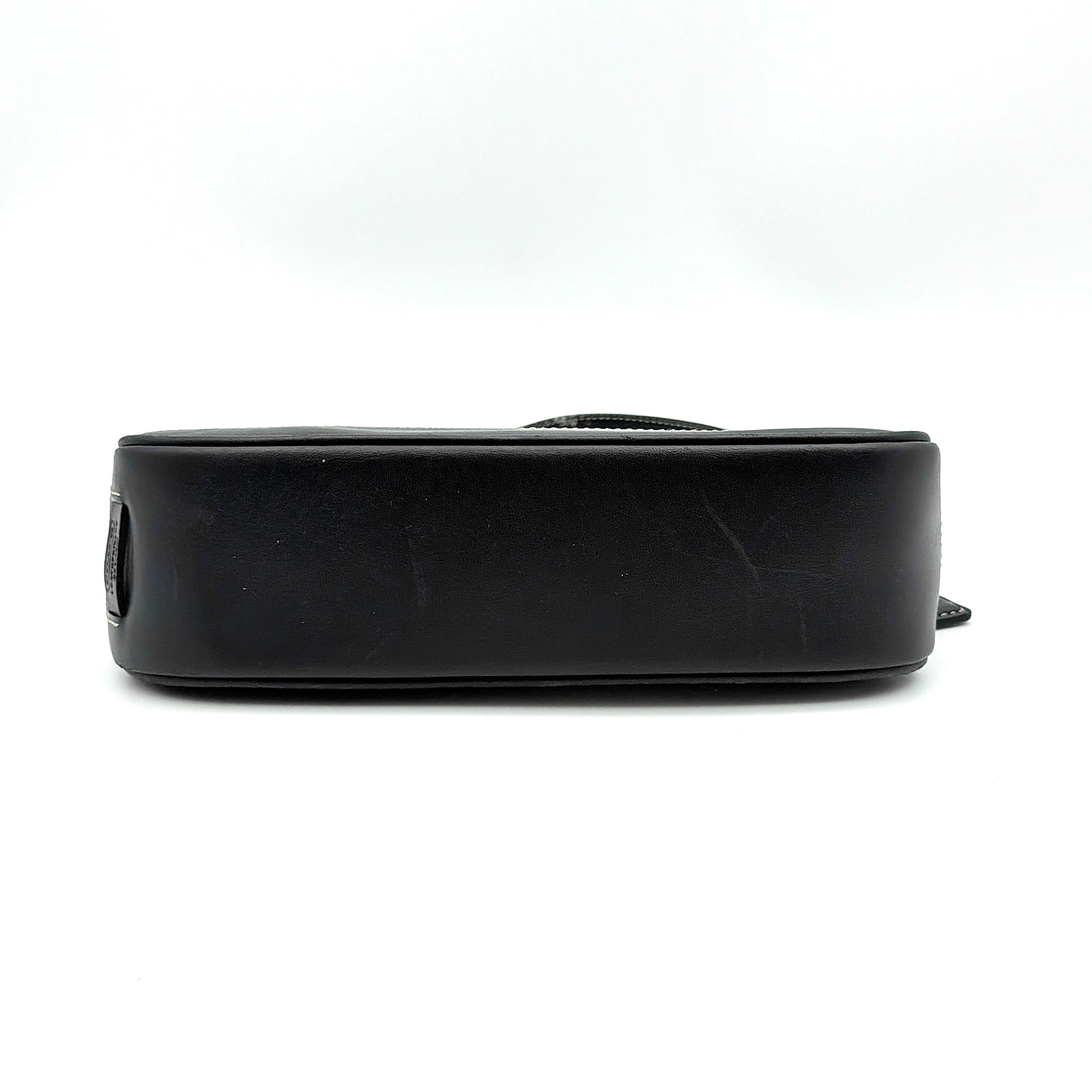 Coach Y2K Demi Shoulder Bag in grey and black signature jacquard with leather trim and silver hardware.
