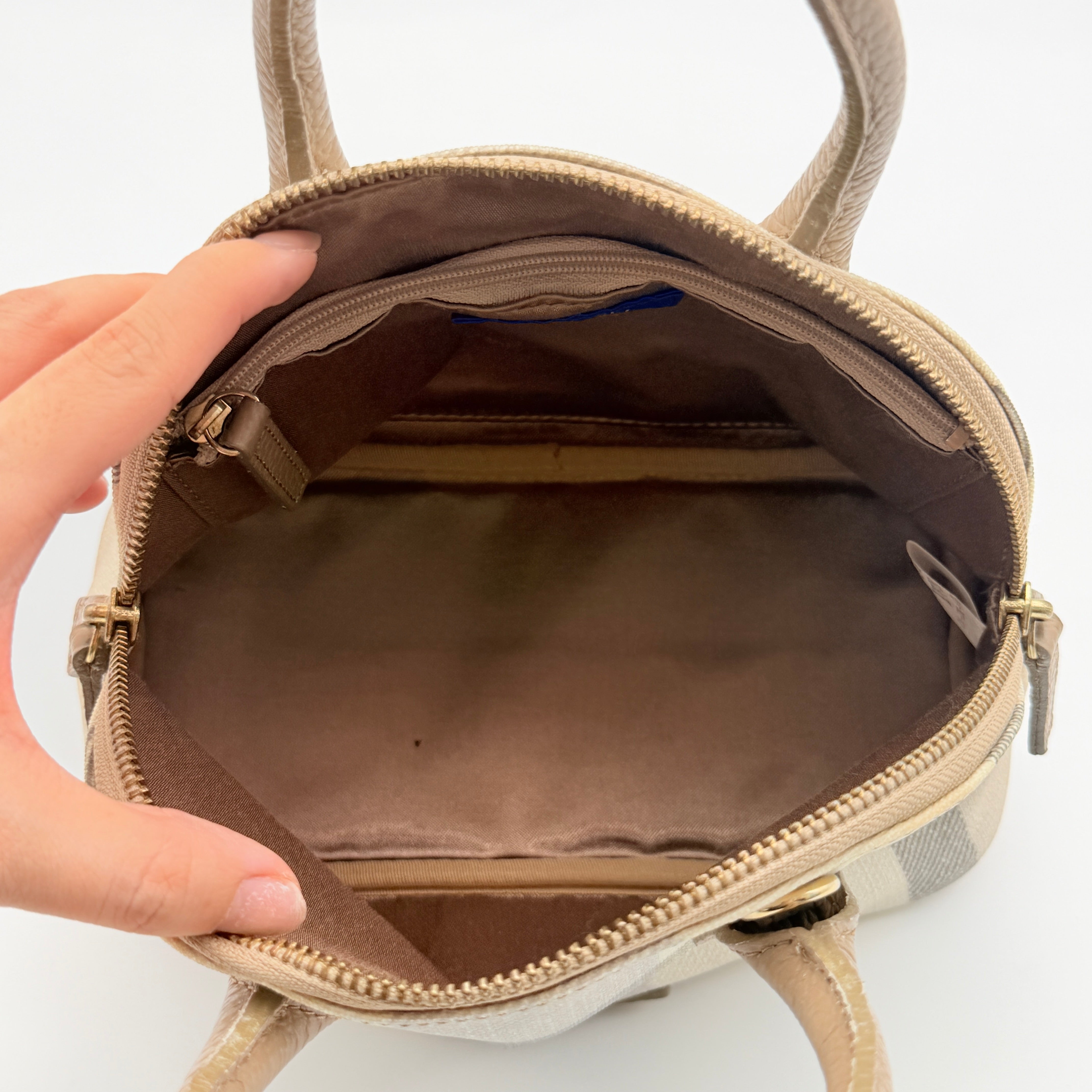 Burberry Blue Label 2Way Dome Check Shoulder Bag White/Brown