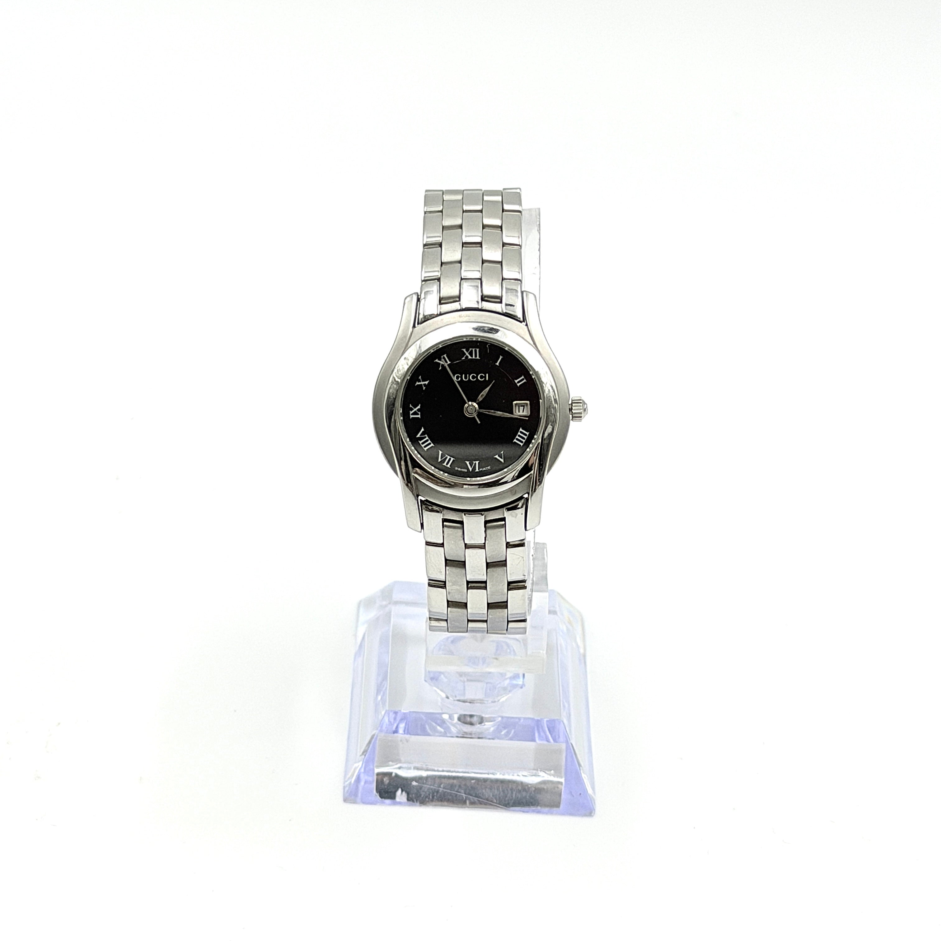 Gucci 5500L Black Dial Stainless Steel Watch