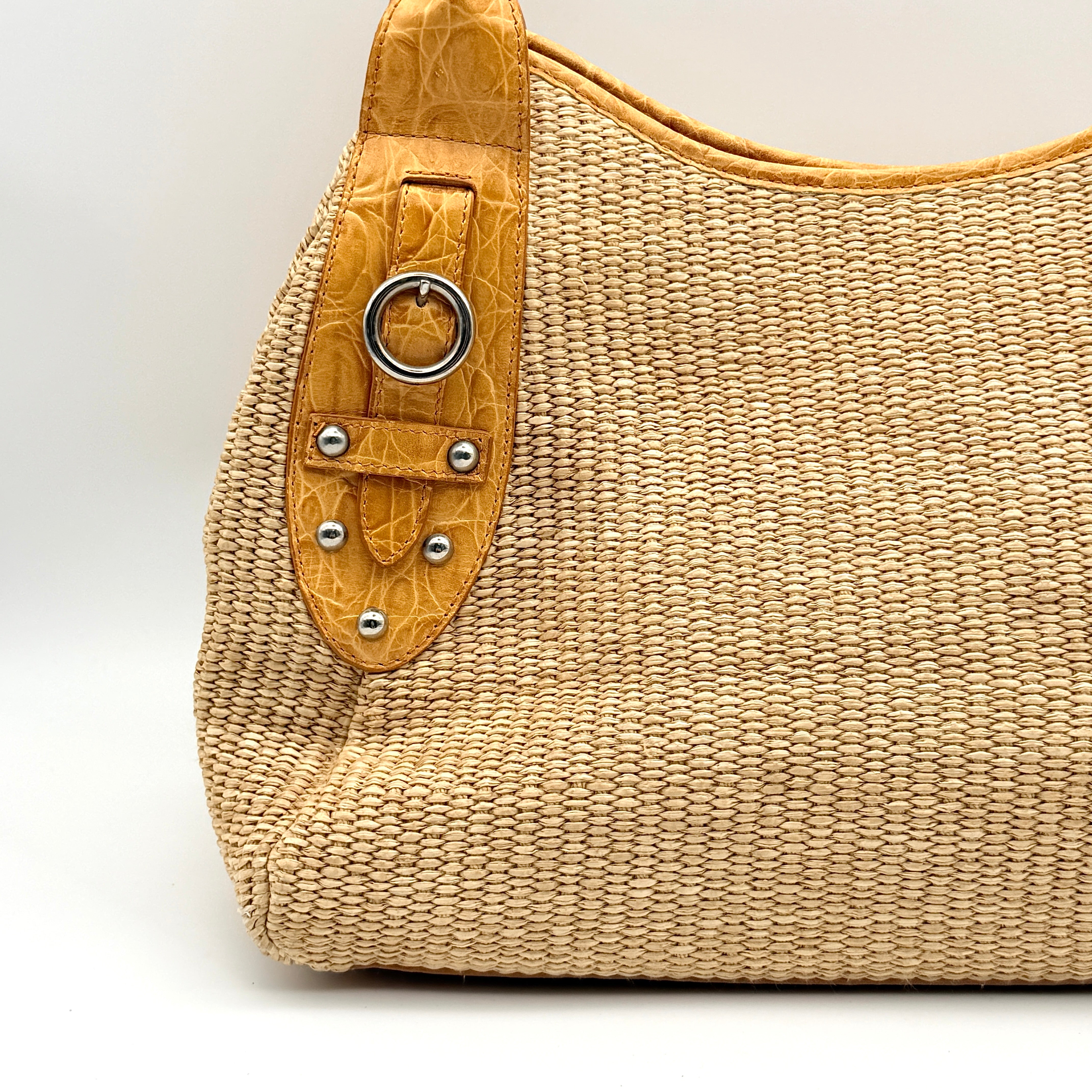 Furla Raffia Leather Tote Bag Tan