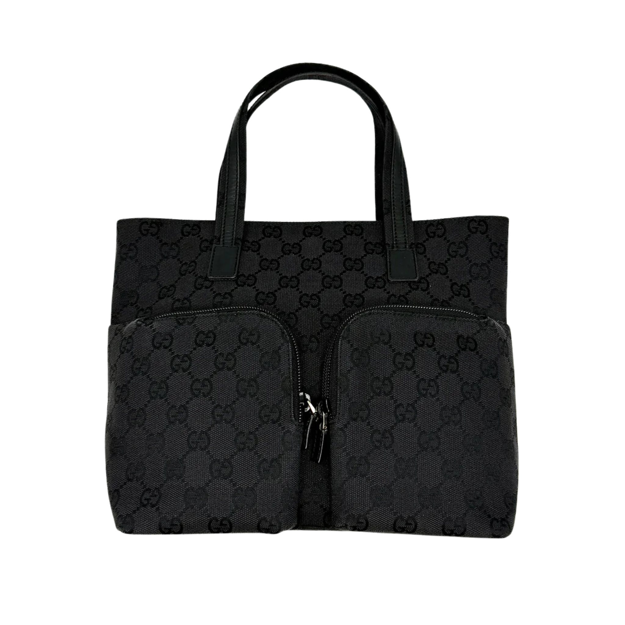 Gucci GG Monogram Double Pocket Tote Bag Black