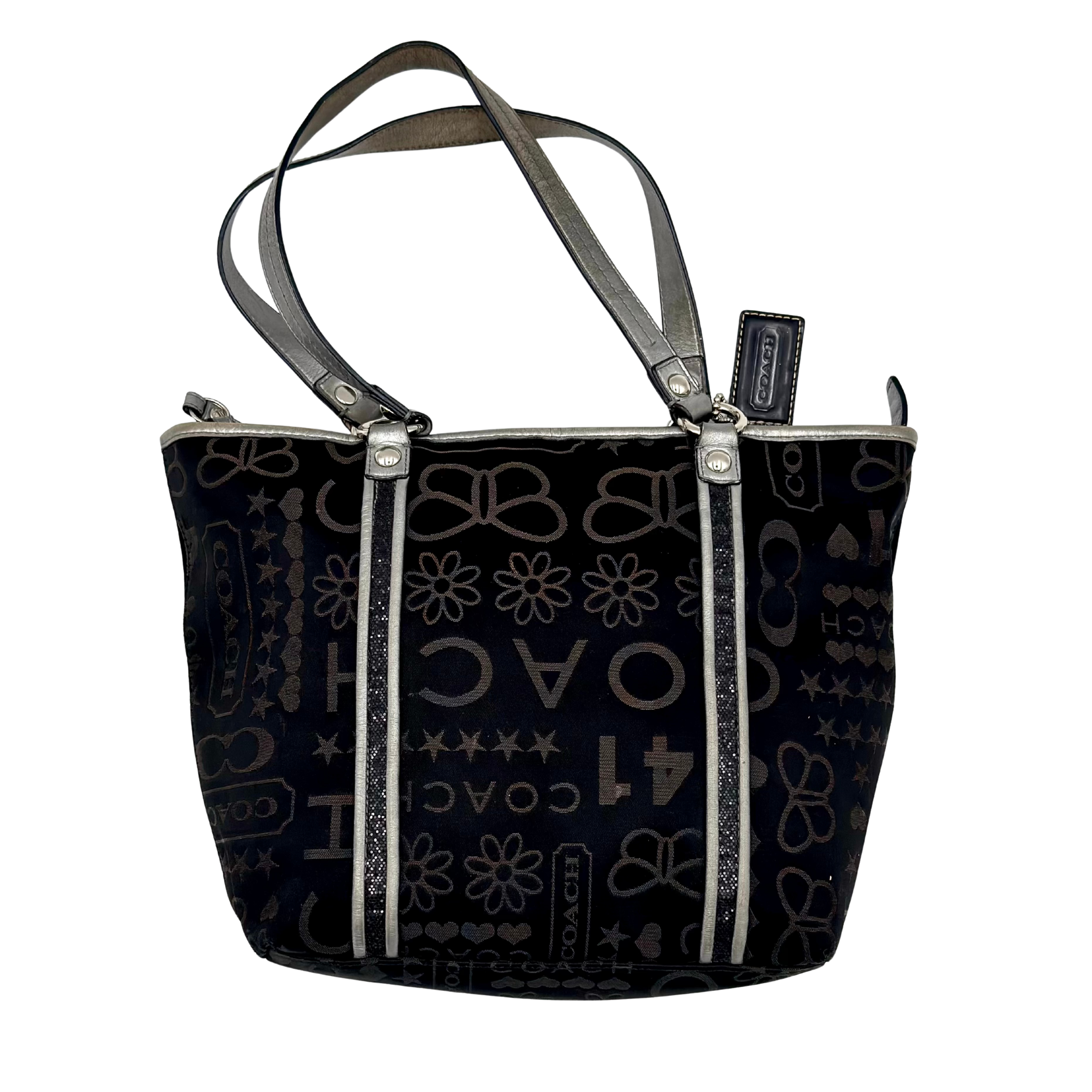 Coach Poppy Bandana Glitter Graffiti Tote Bag Black