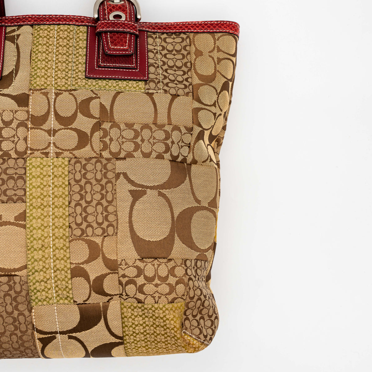 Coach Signature Patchwork Tote Bag Brown/Red