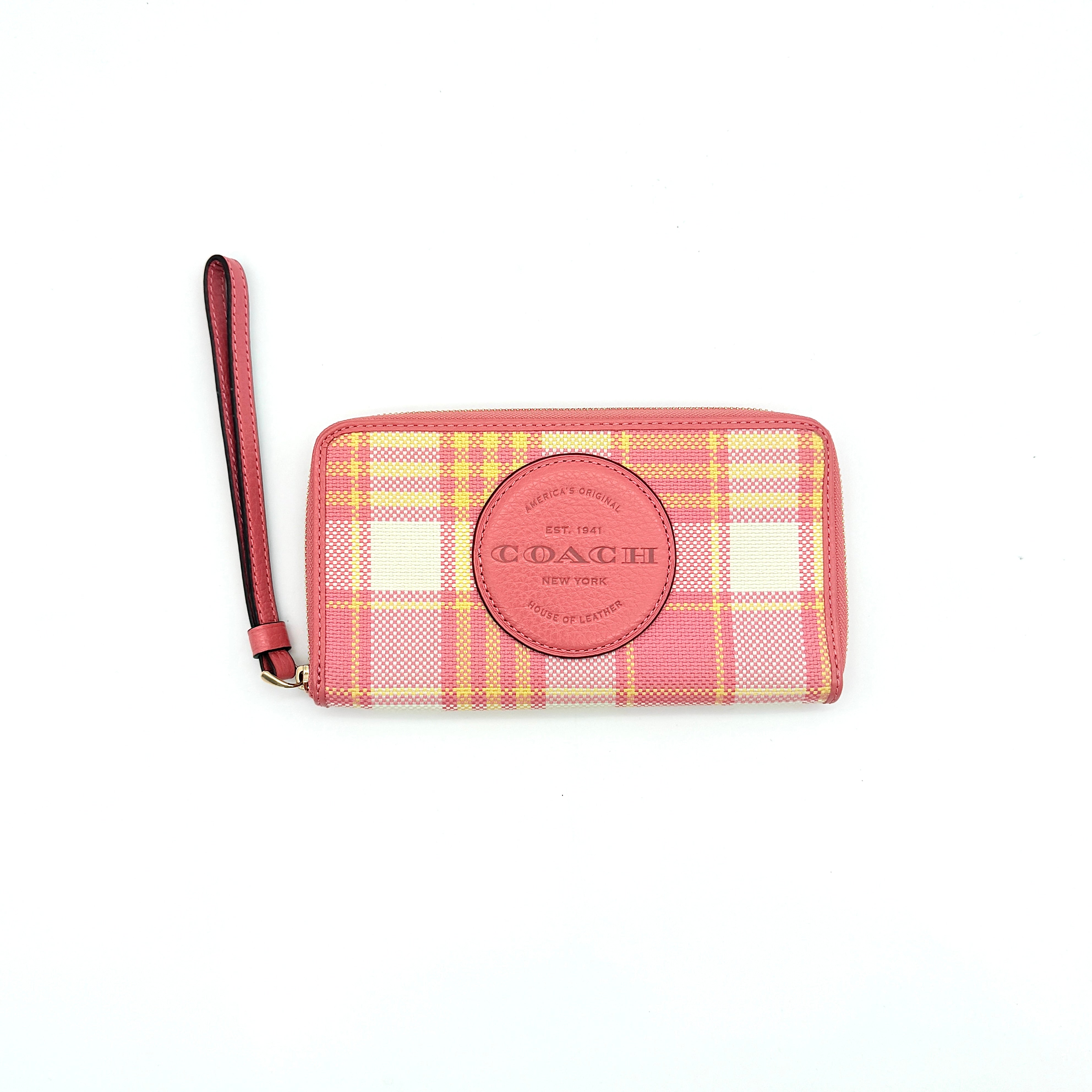 Coach Plaid Dempsey Wristlet Phone Wallet Multi Pink