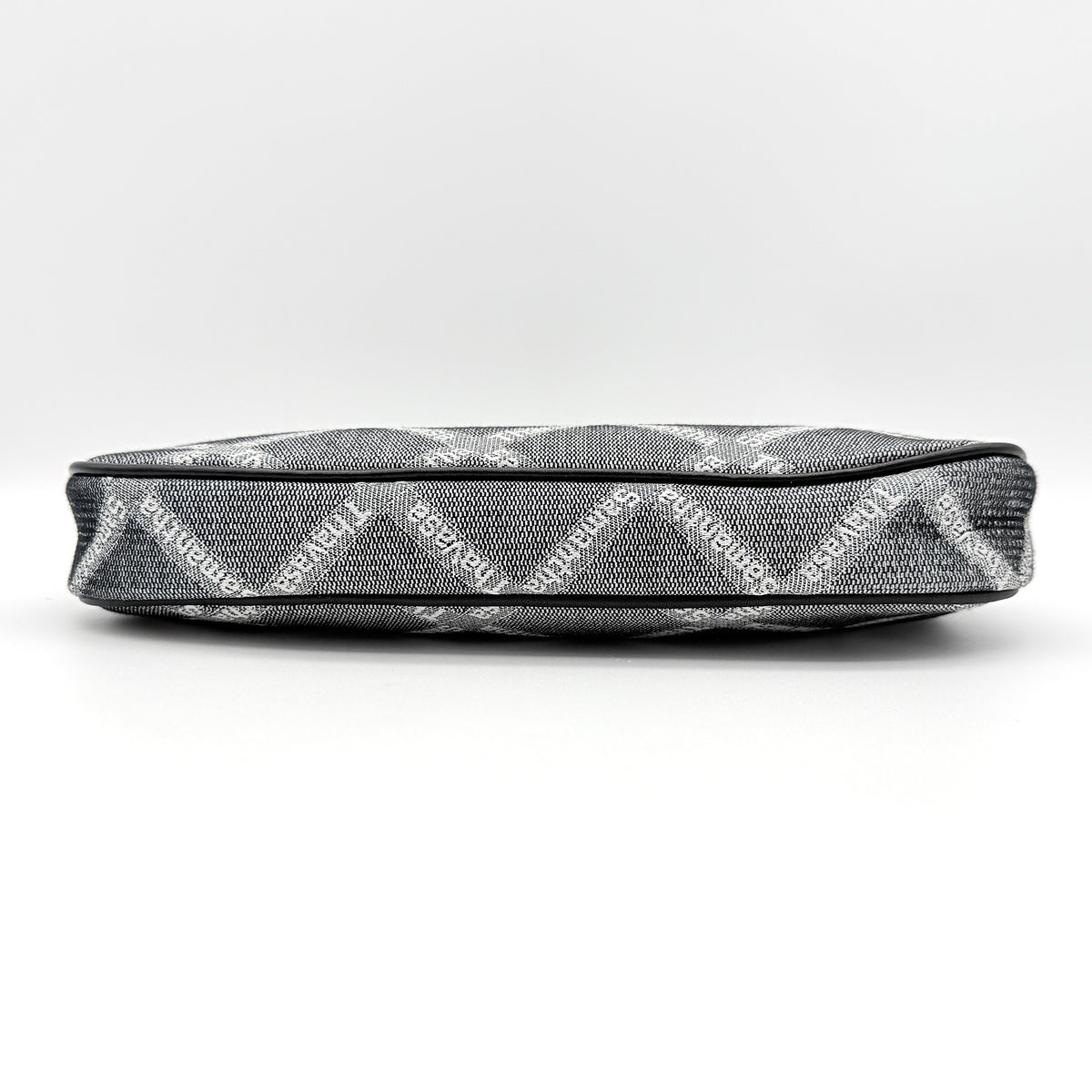 Samantha Thavasa Monogram Baguette Shoulder Bag in grey and black with all-over logo print and black strap.
