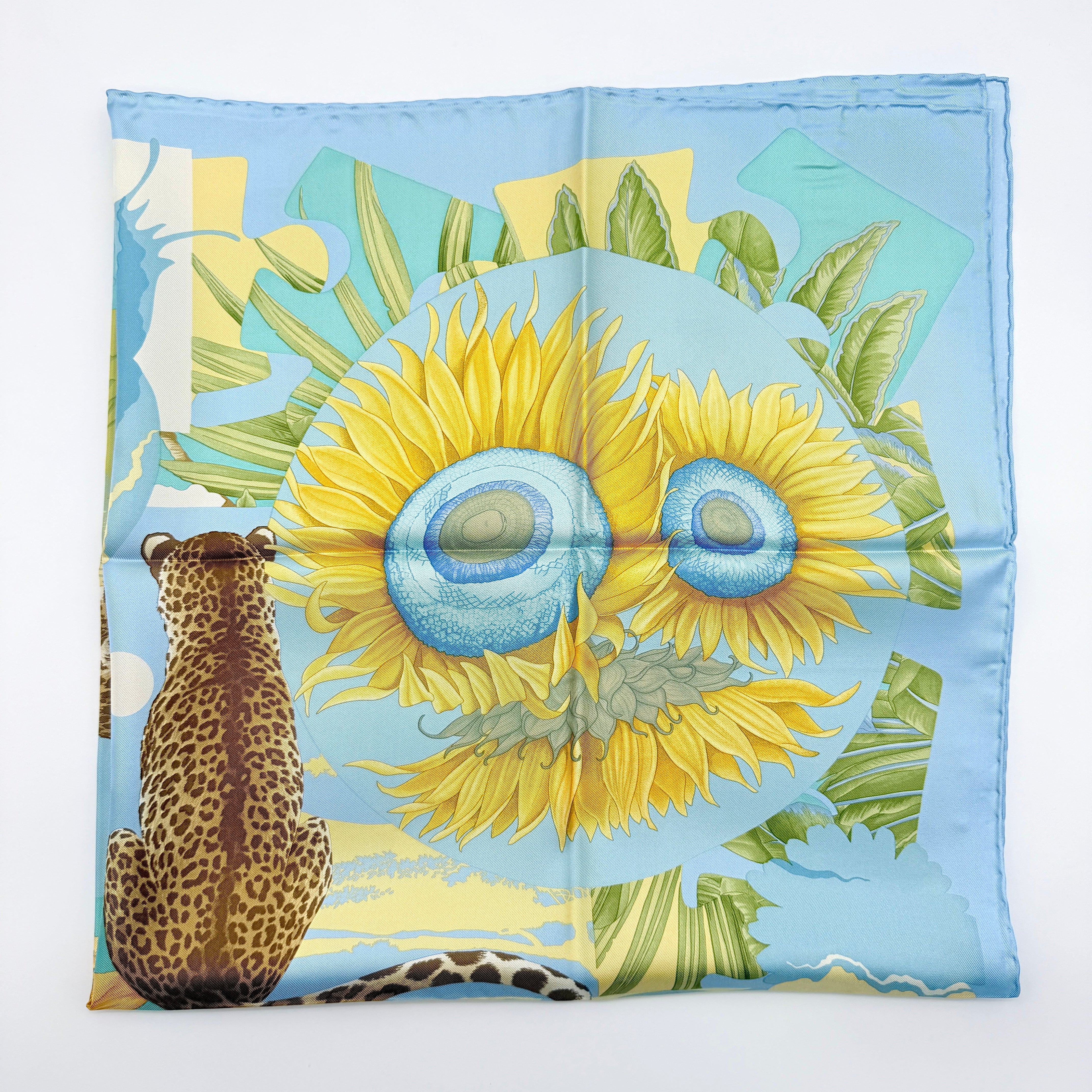 Salvatore Ferragamo Jungle Print Silk Scarf Blue