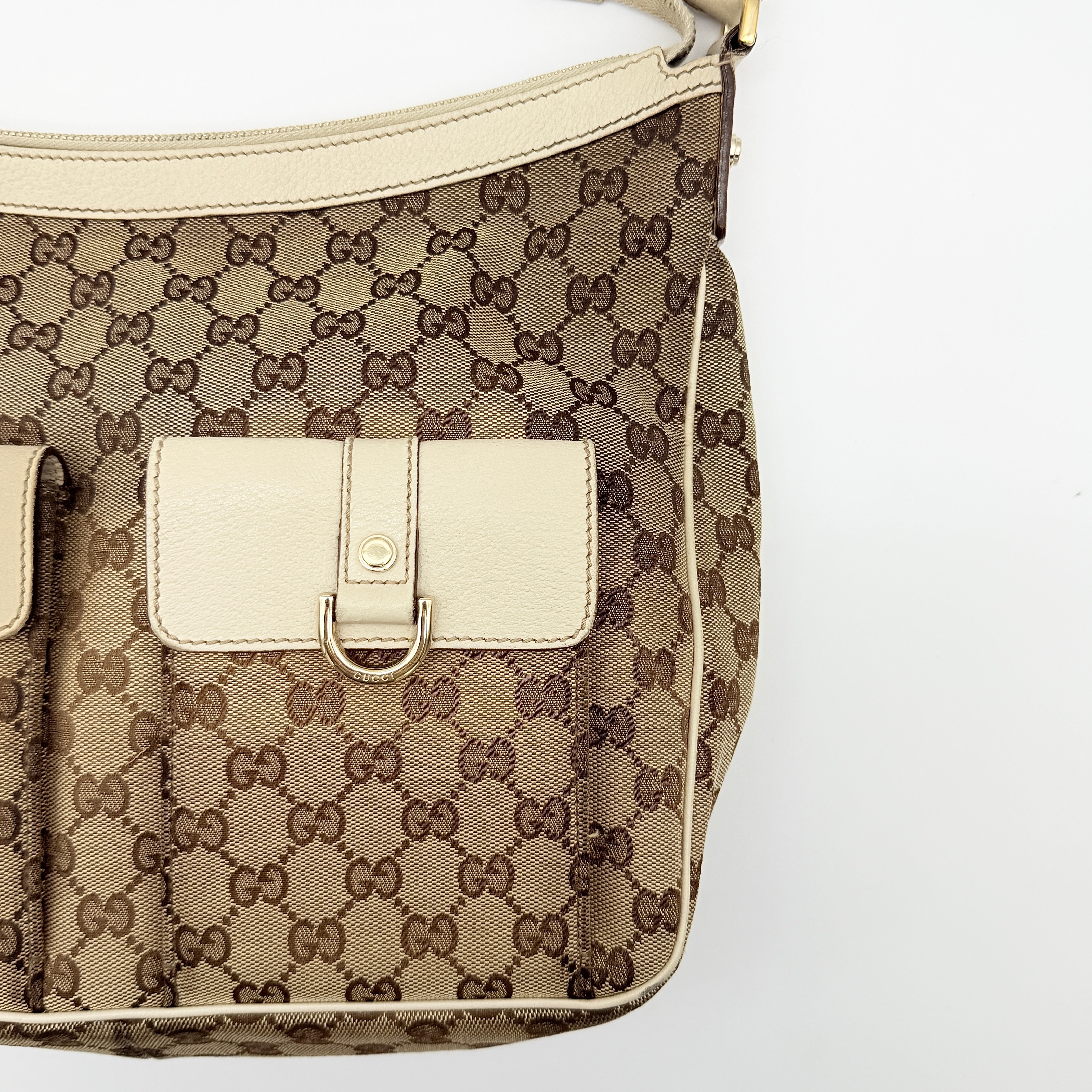 Gucci GG Monogram Hobo Shoulder Bag Beige/White